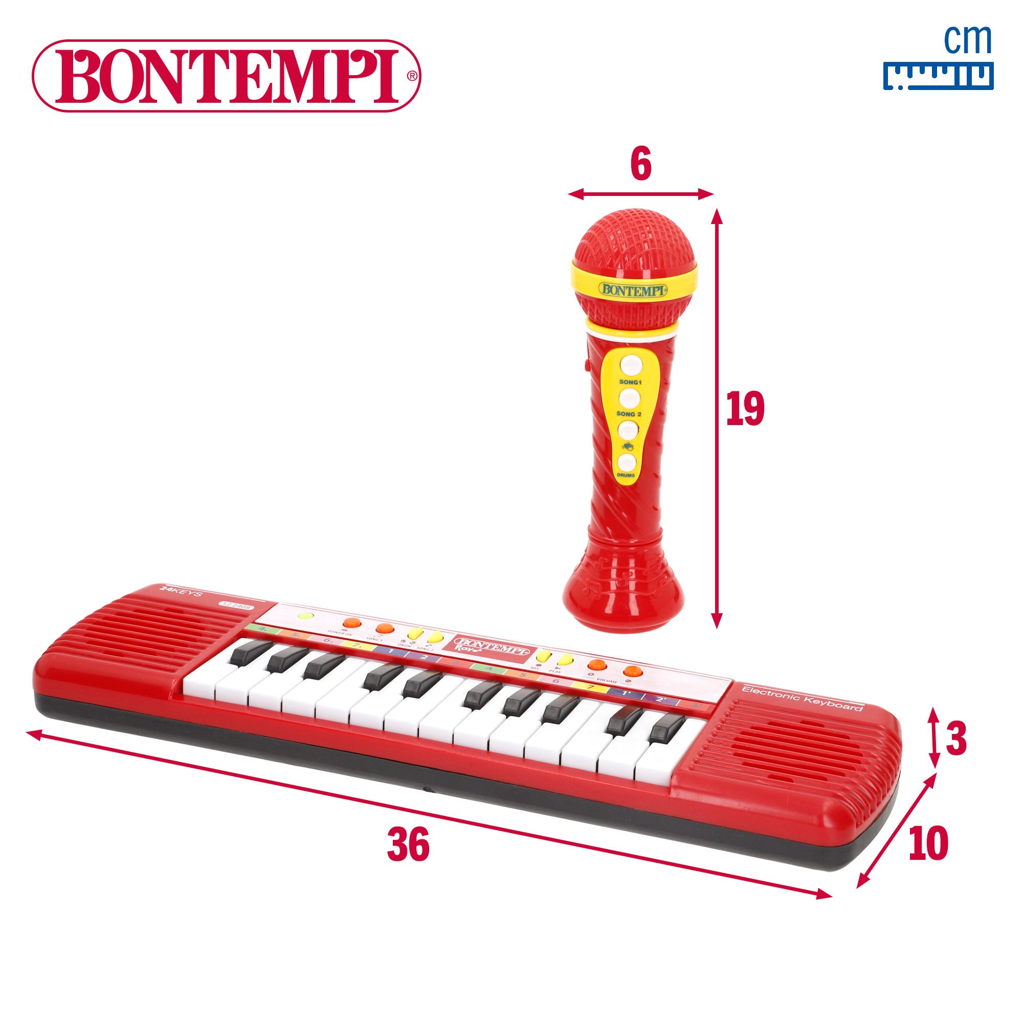 Teclado eletrónico de brinquedo Bontempi com 24 teclas e microfone sem fios.