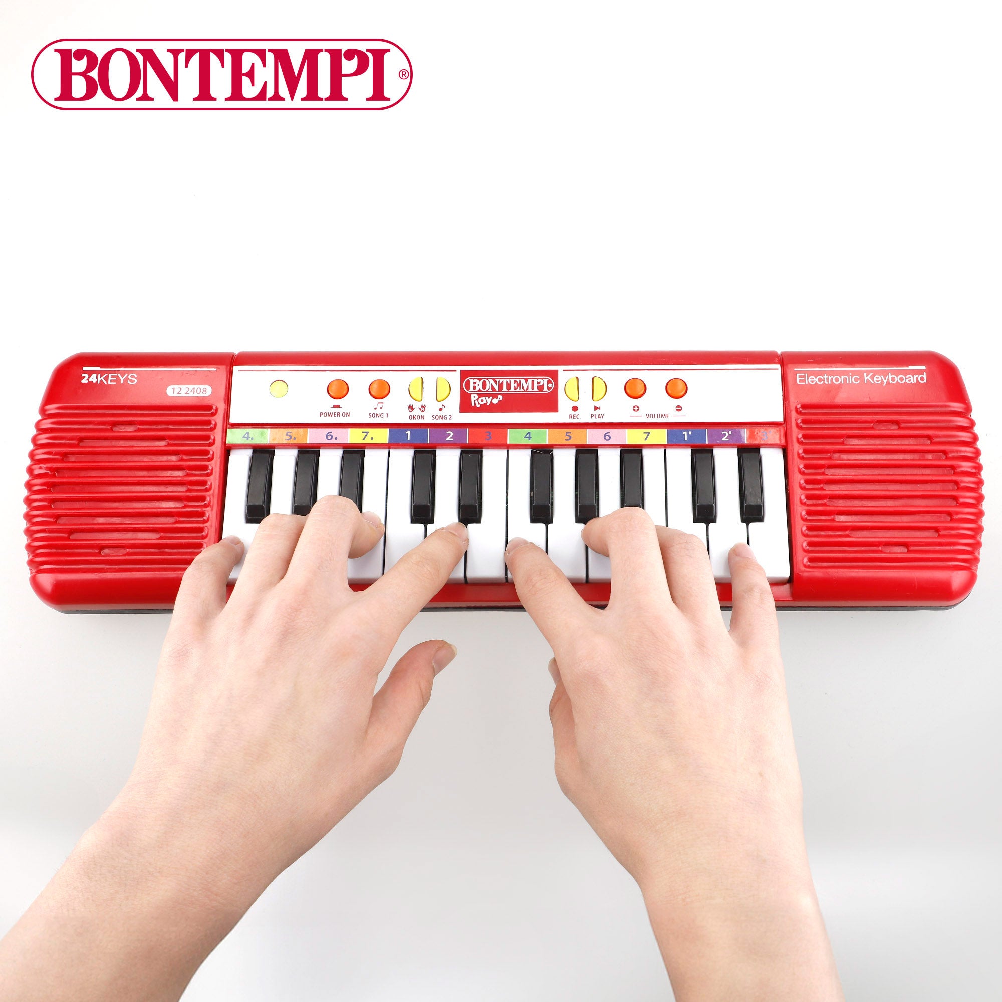 Teclado eletrónico de brinquedo Bontempi com 24 teclas e microfone sem fios.
