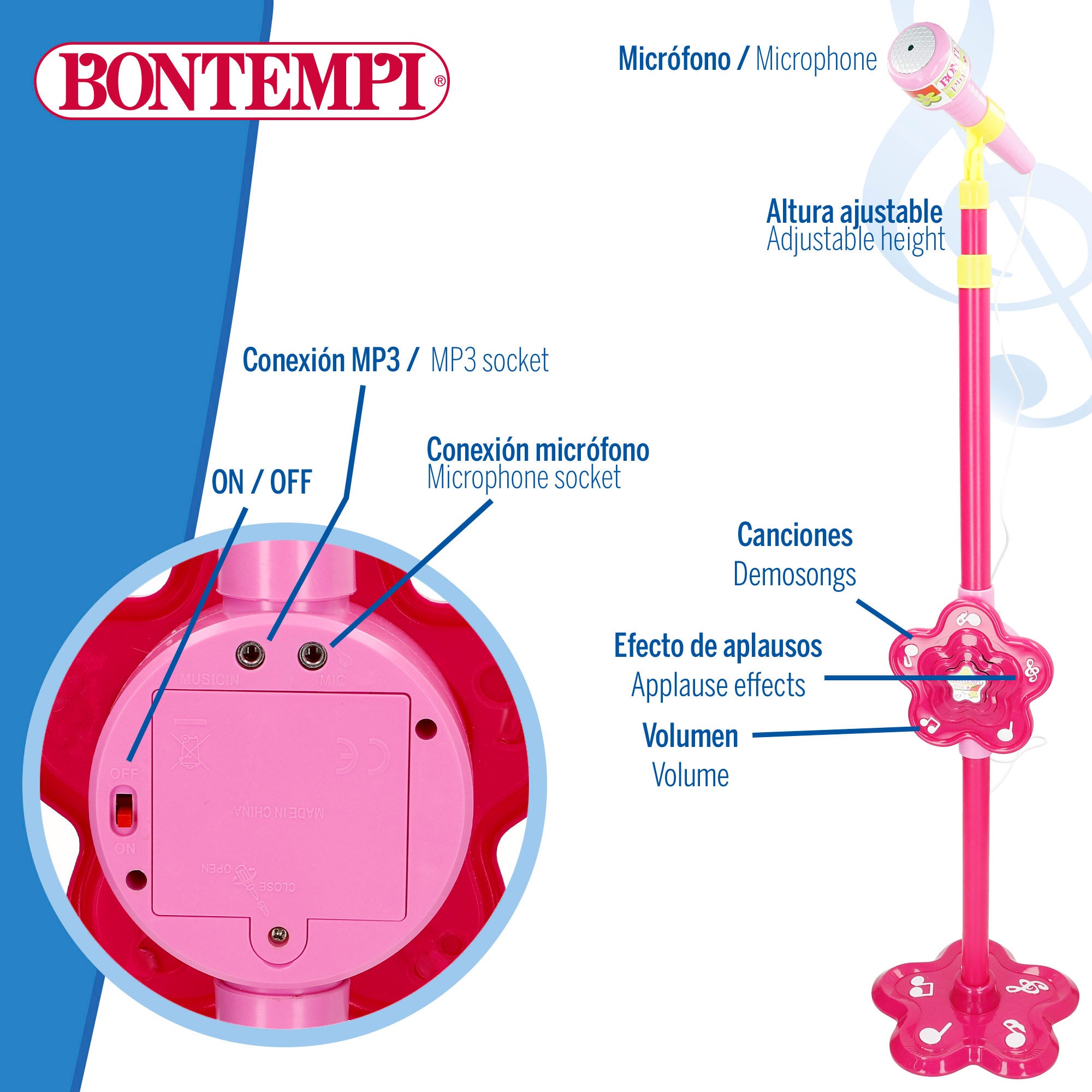 Microfone de palco ajustável Bontempi, cor fúcsia.