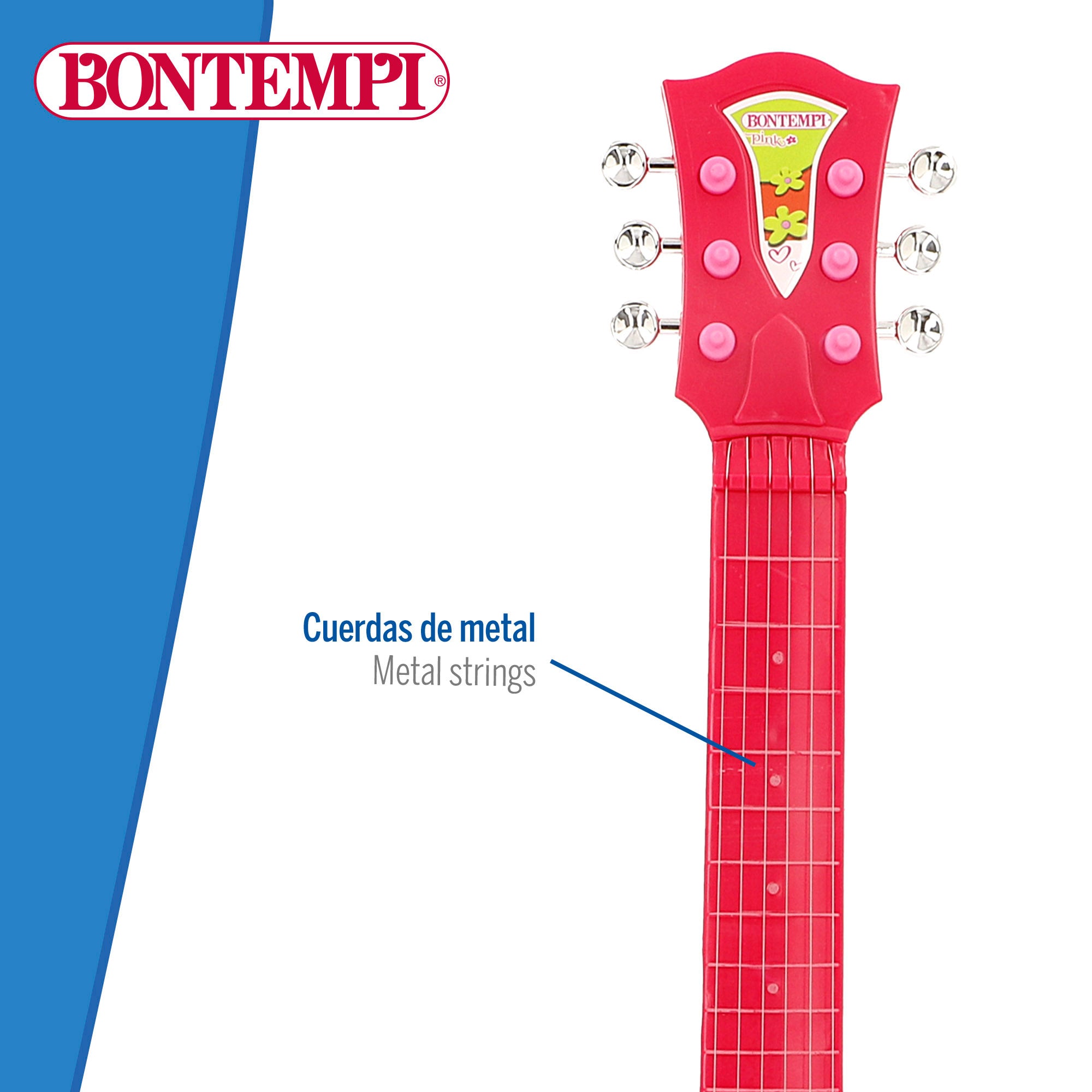 Guitarra elétrica de brinquedo Bontempi, vermelha e rosa, 56 cm