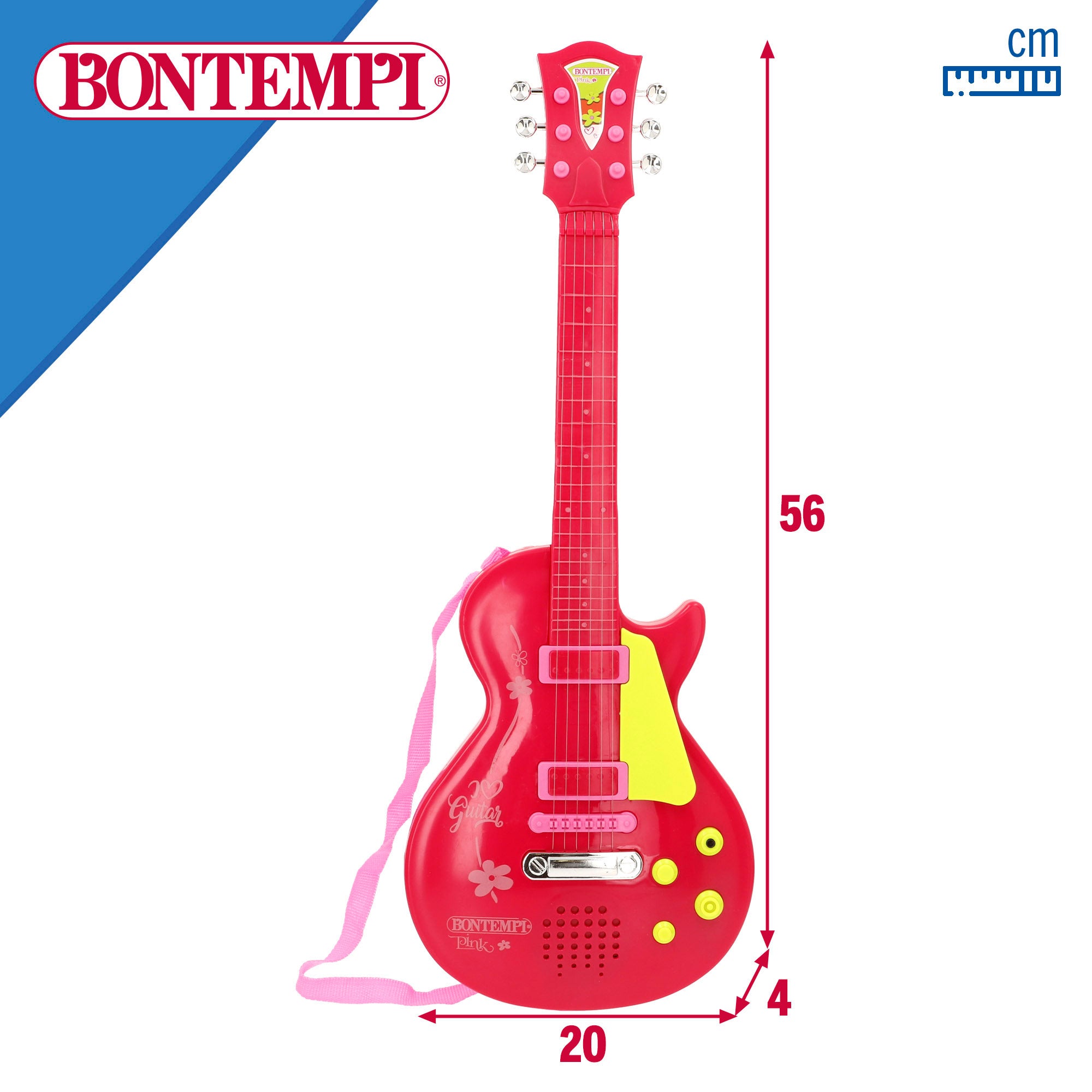Guitarra elétrica de brinquedo Bontempi, vermelha e rosa, 56 cm