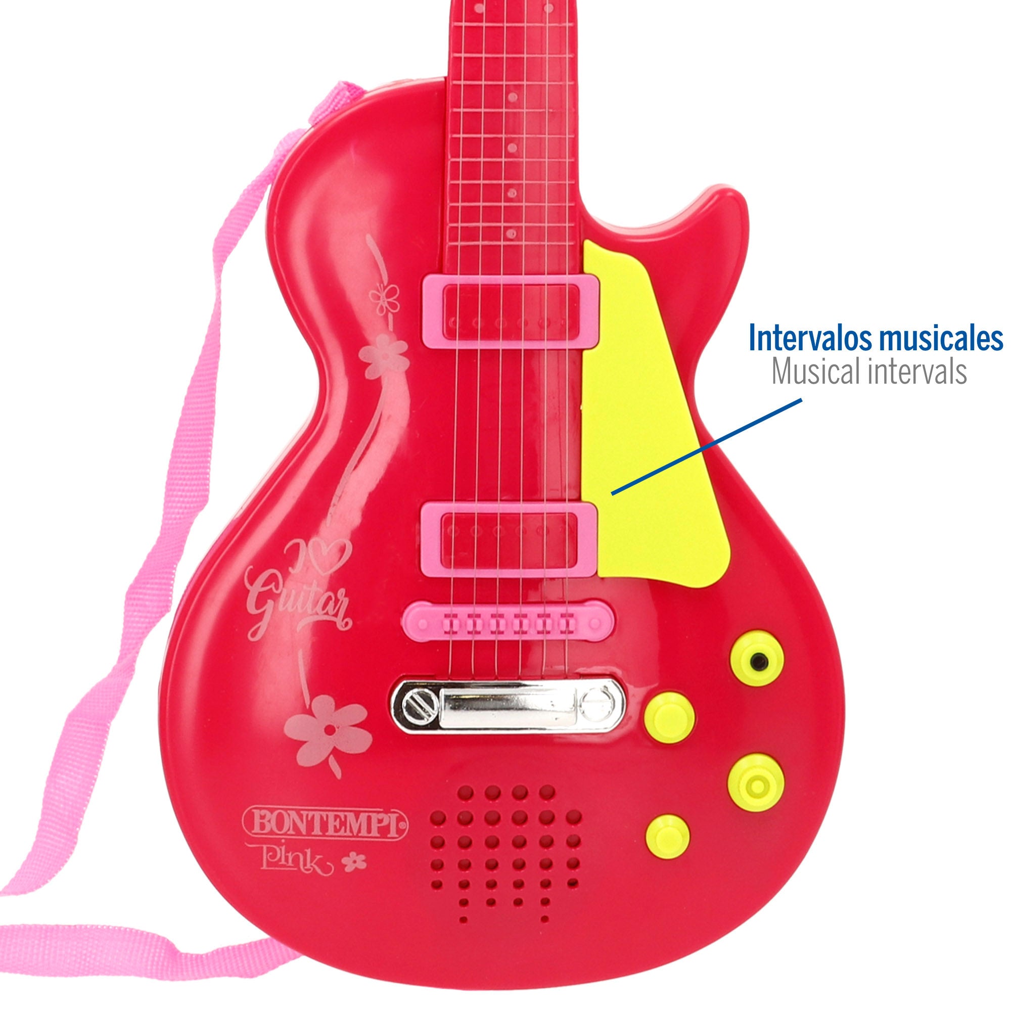 Guitarra elétrica de brinquedo Bontempi, vermelha e rosa, 56 cm