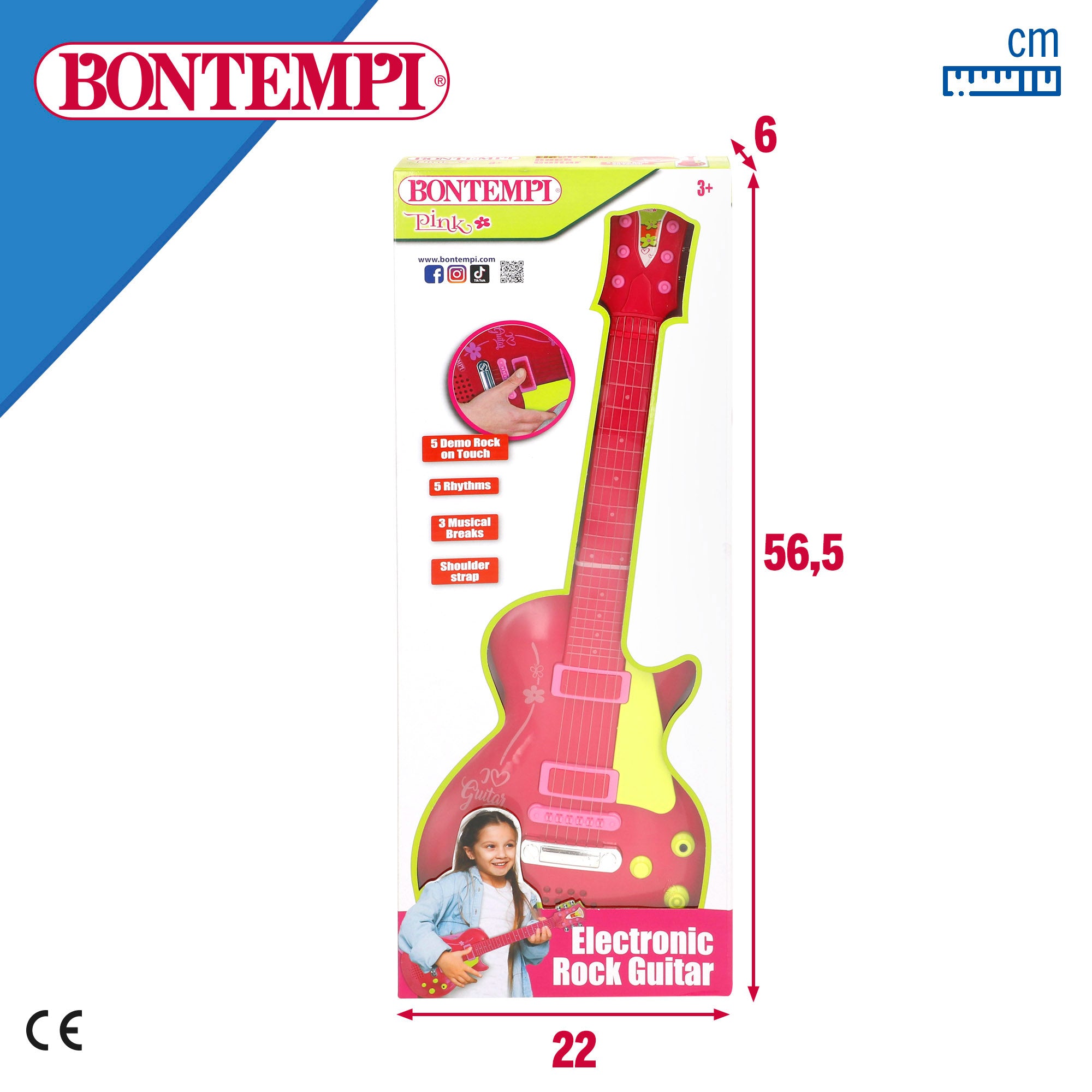 Guitarra elétrica de brinquedo Bontempi, vermelha e rosa, 56 cm