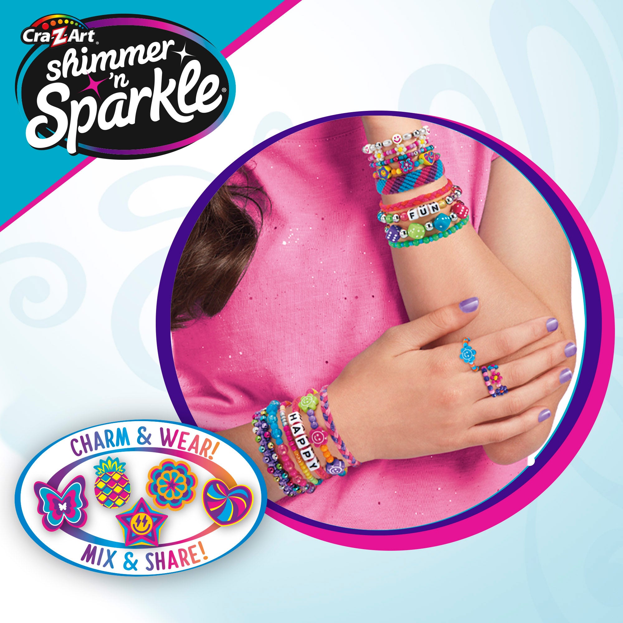 Kit Shimmer 'n Sparkle para fazer pulseiras e anéis.