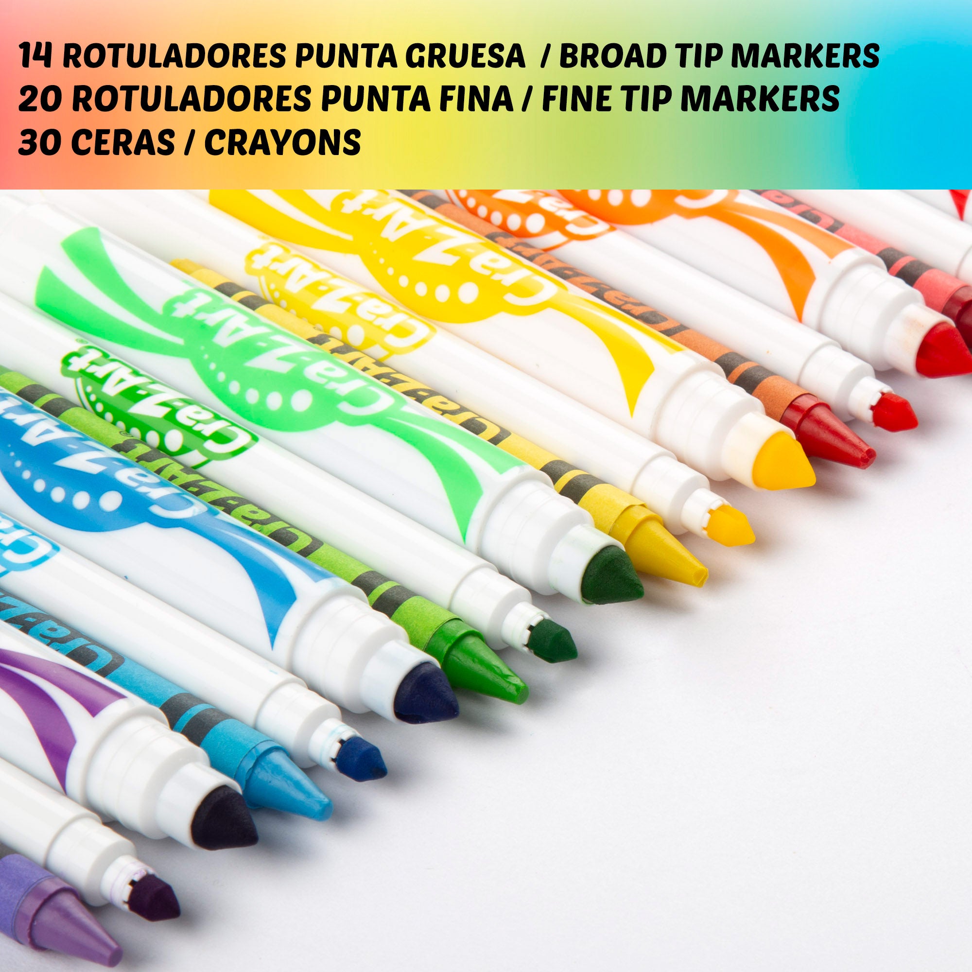 Conjunto de lápis de cera e marcadores Cra-Z-Art com 64 cores.