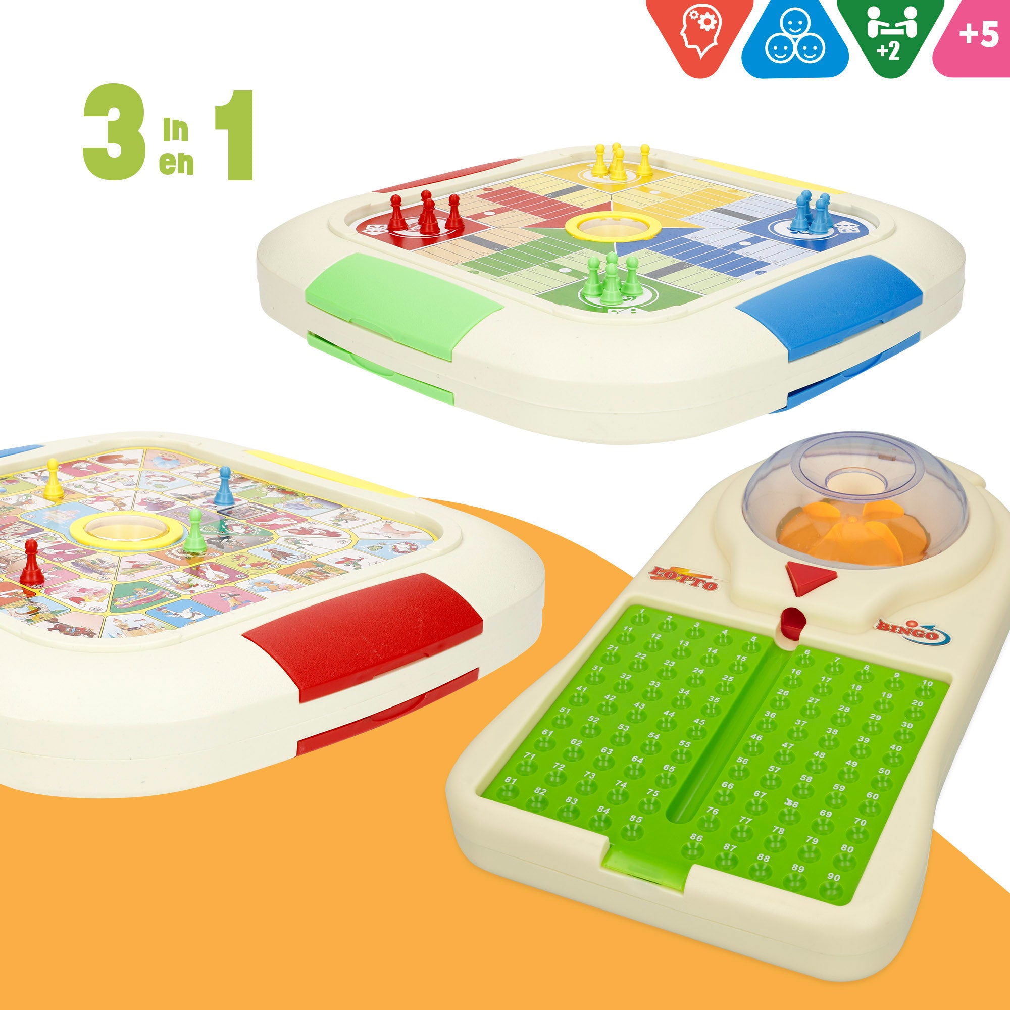 Conjunto de 3 jogos de tabuleiro: Parcheesi, Goose Game e Bingo CB Games
