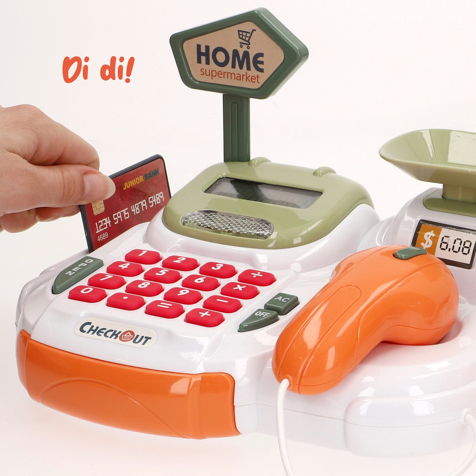 Caixa registadora interativa para casa com luz e som.