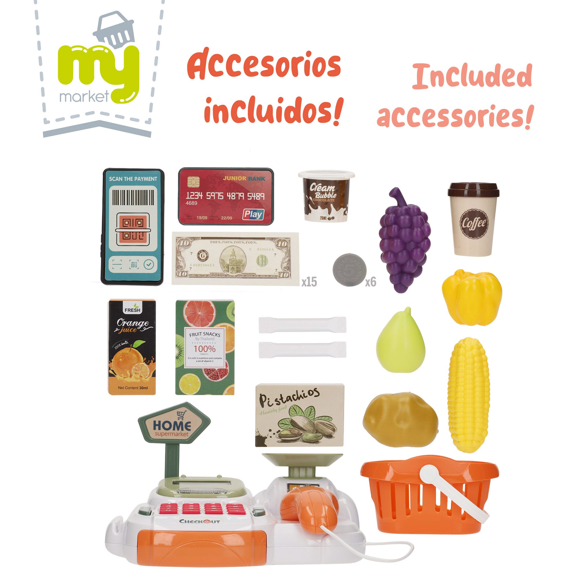 Caixa registadora interativa para casa com luz e som.