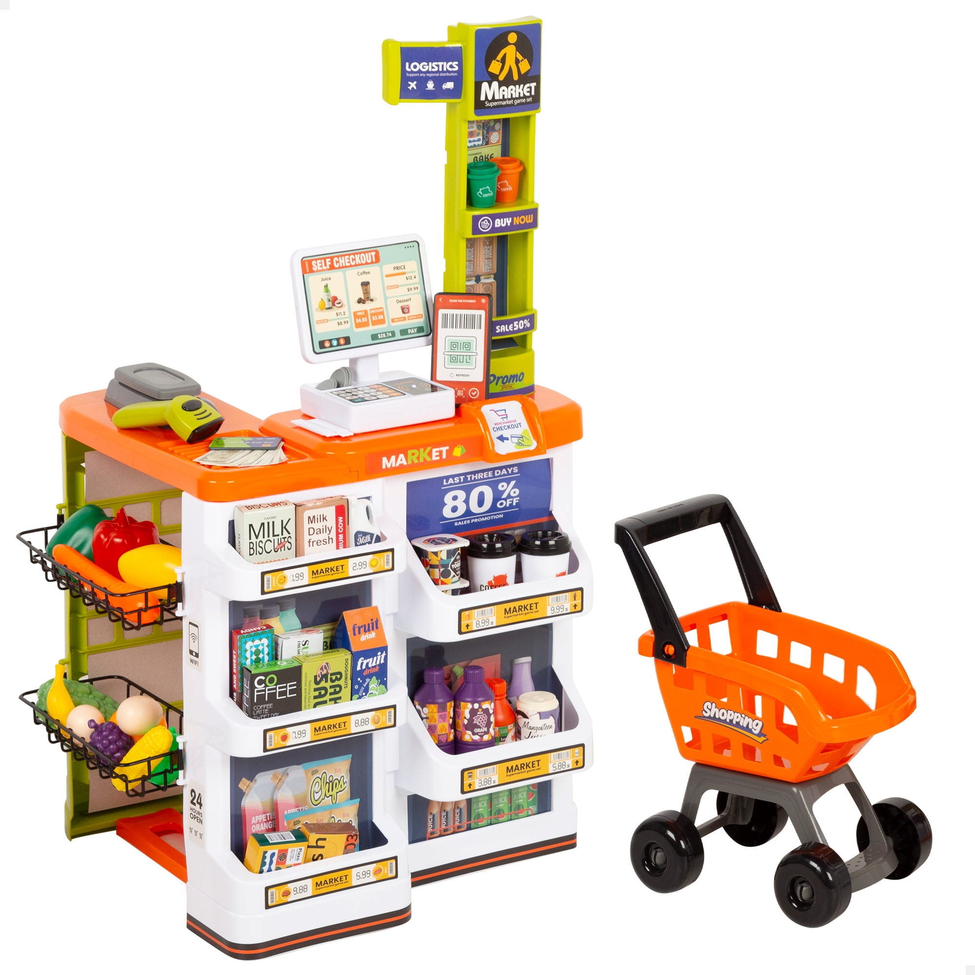 Supermercado de brinquedos My Home com carrinho de compras, luzes e sons.