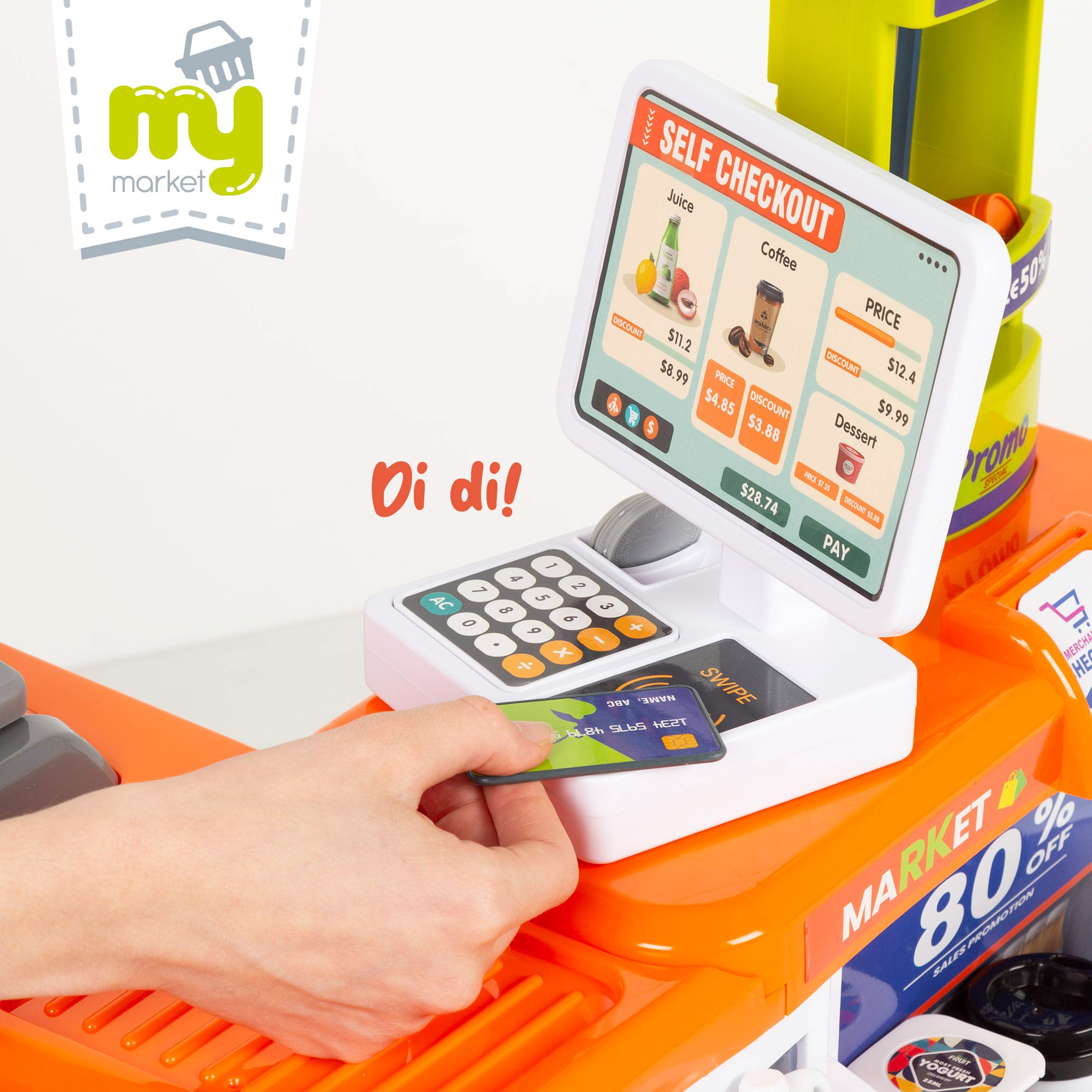 Supermercado de brinquedos My Home com carrinho de compras, luzes e sons.