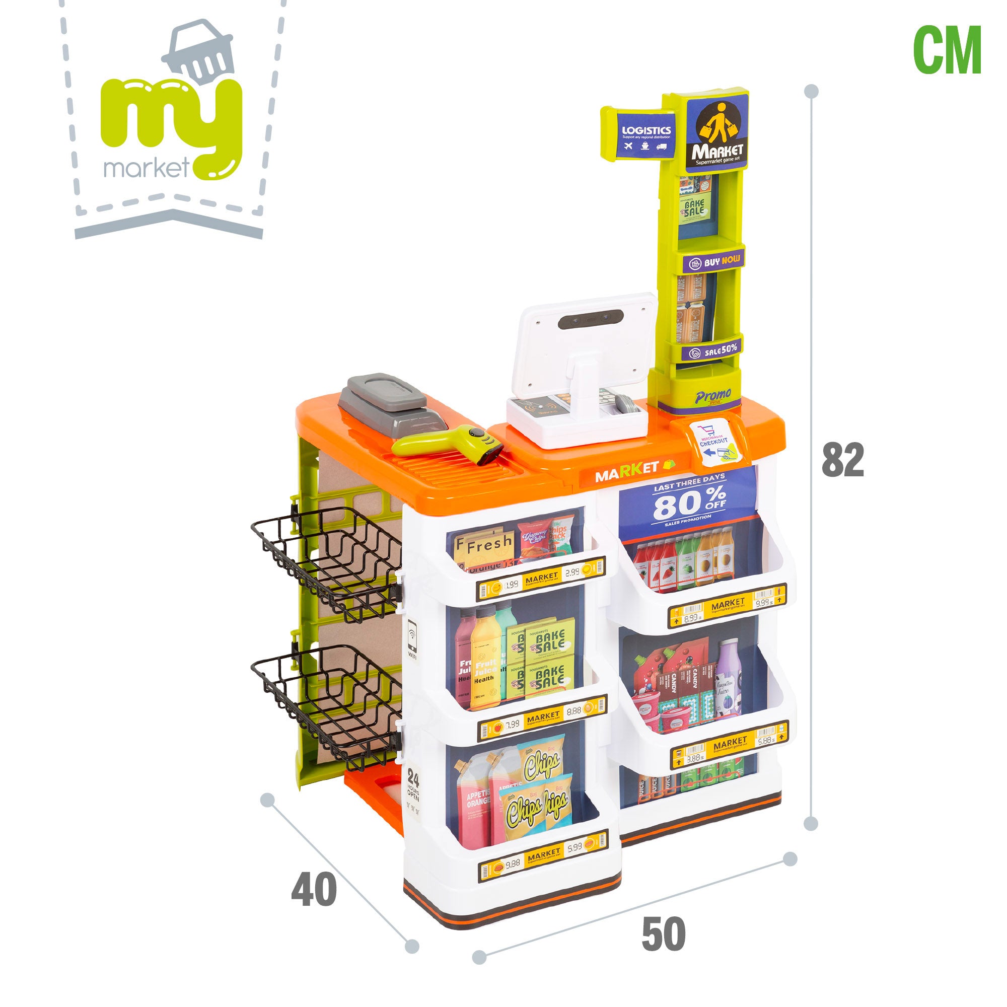 Supermercado de brinquedos My Home com carrinho de compras, luzes e sons.
