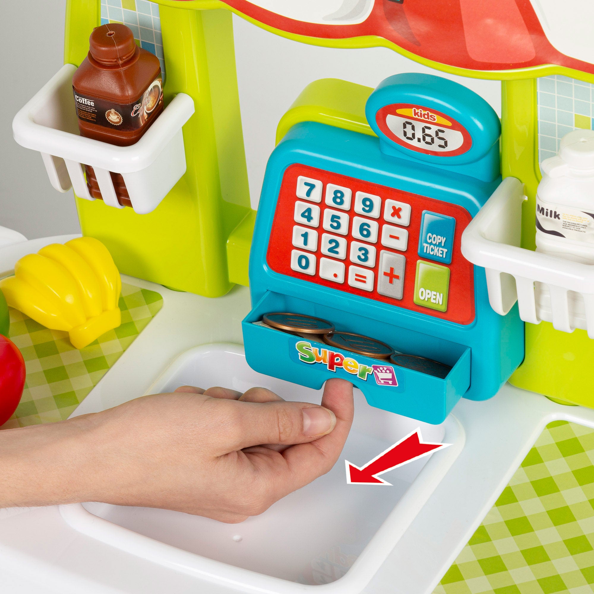 O meu supermercado doméstico com luzes, som e acessórios.