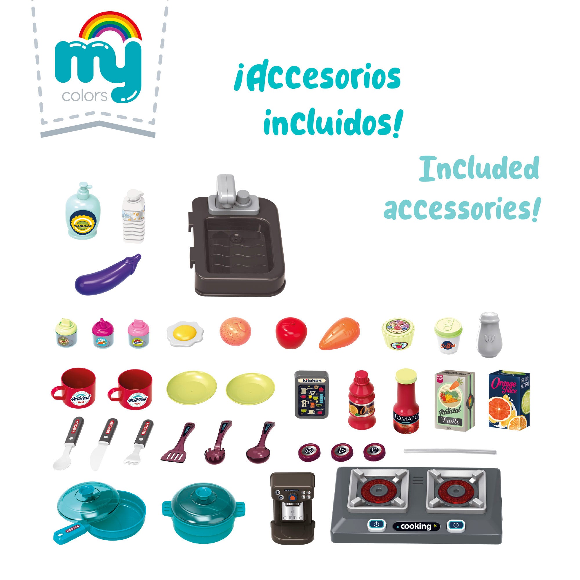 Cozinha de brinquedo elétrica com luz, som e acessórios 53x22x69 cm My Home