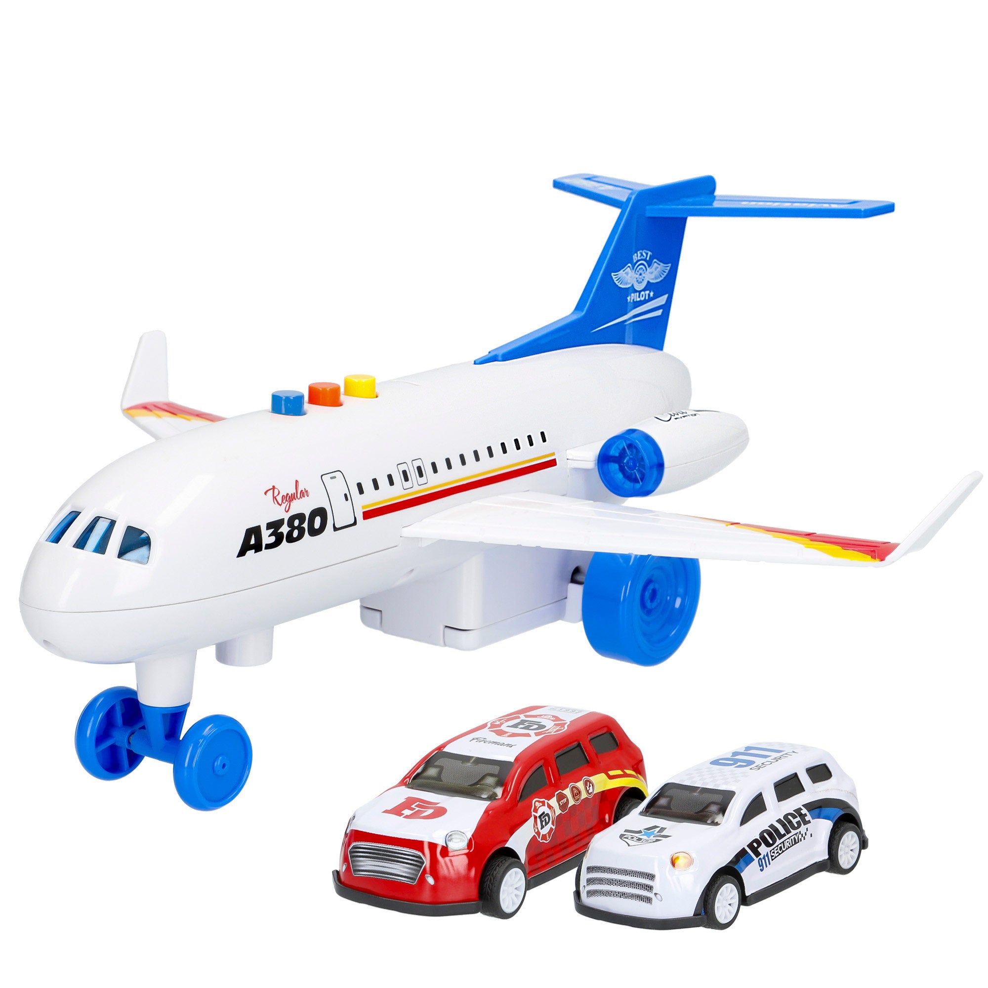 Conjunto de avião de brinquedo com luz e som + carros de metal Speed&amp; Go
