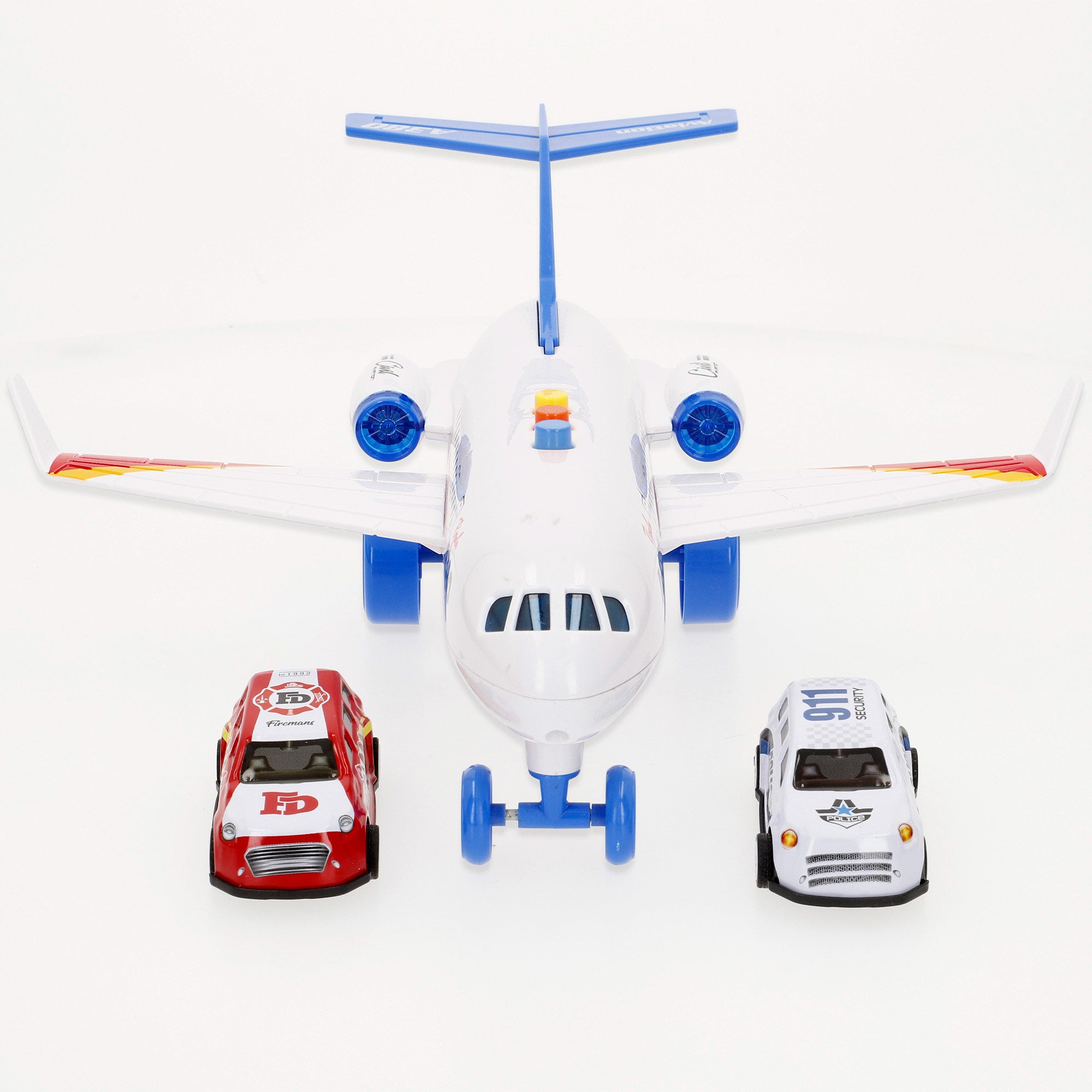 Conjunto de avião de brinquedo com luz e som + carros de metal Speed&amp; Go