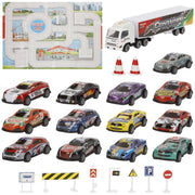 Circuito urbano Speed ​​​​&amp; Go com veículos de fricção à escala 1:87 e sinais de trânsito.