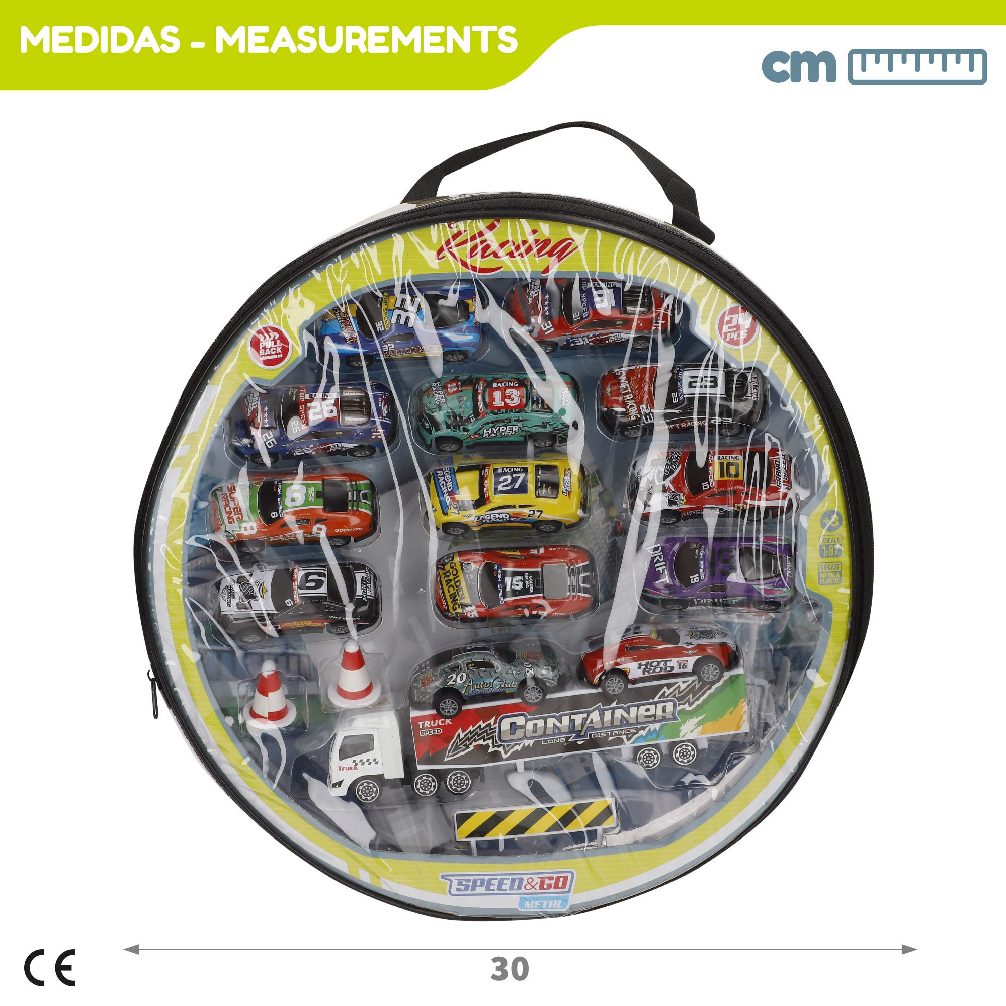 Circuito urbano Speed ​​​​&amp; Go com veículos de fricção à escala 1:87 e sinais de trânsito.