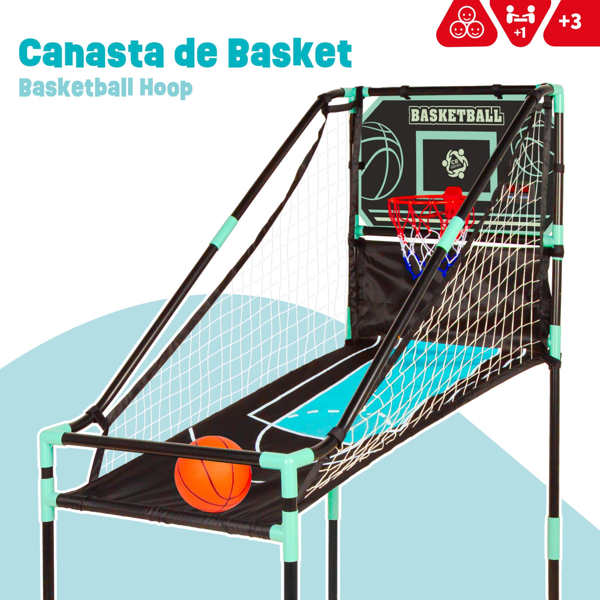 Cesta de basquetebol CB Games com estrutura de retorno e marcador eletrónico.