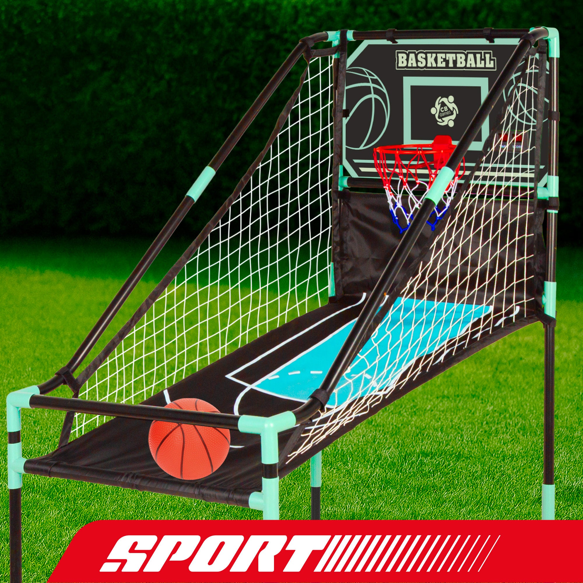 Cesta de basquetebol CB Games com estrutura de retorno e marcador eletrónico.