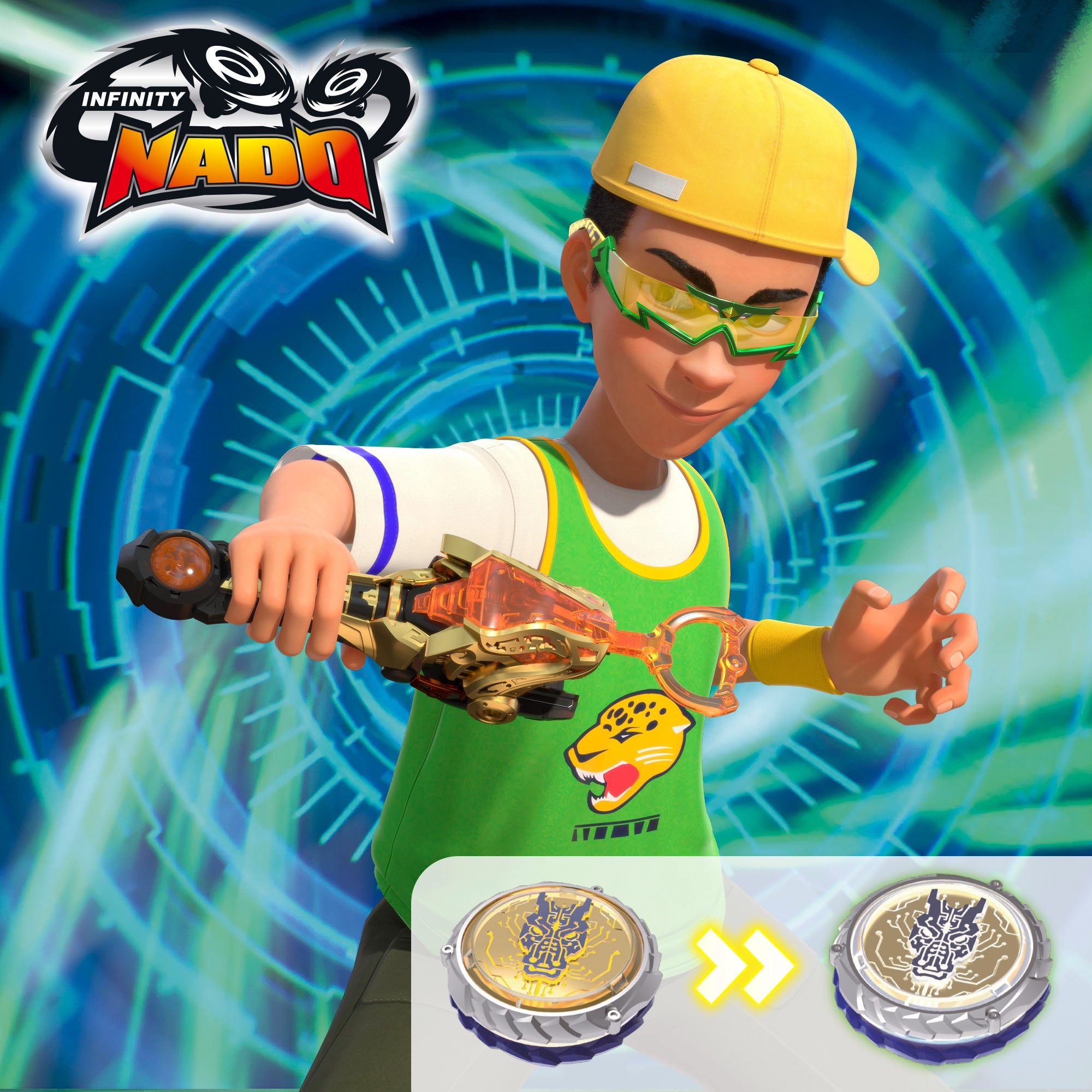 Conjunto Infinity Nado Superior com Espada e Pião Leopardo Relâmpago