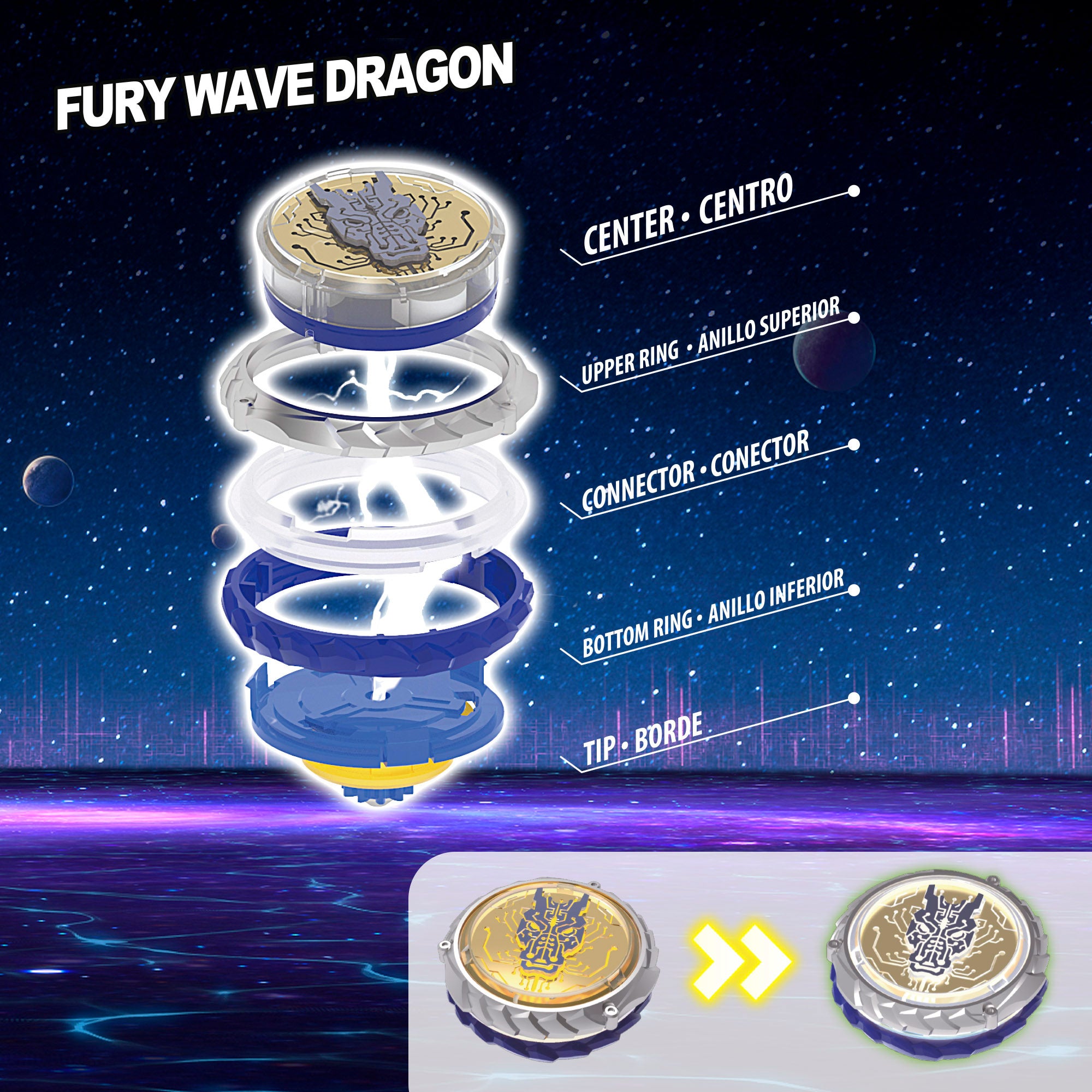 Pacote de pião Infinity Nado com lançador de espada Fury Wave Dragon