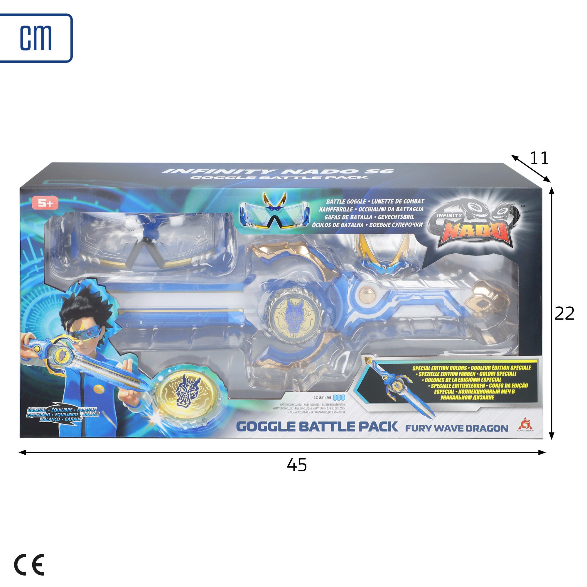 Conjunto Infinity Nado: óculos de hiperdimensão, espada e pião Dragão de Água.