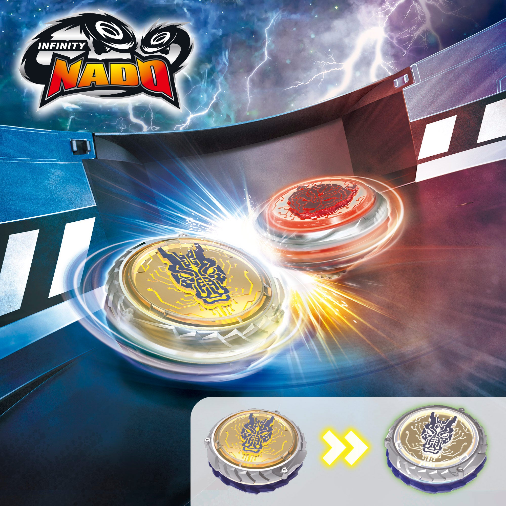 Arena Infinity Tornado Set, Espadas e Piões: Dragão da Água vs. Urso Flamejante