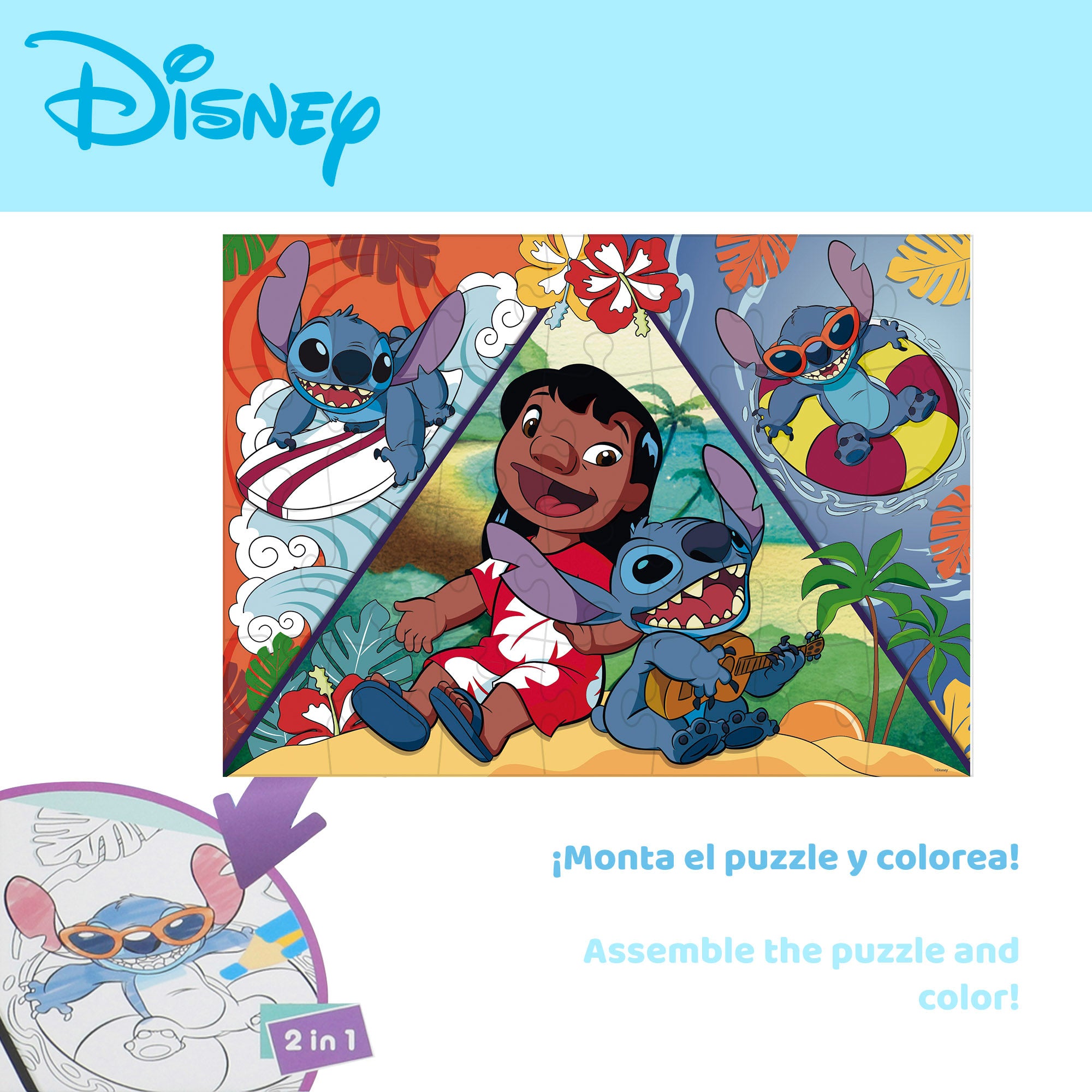 Puzzle dupla face do Stitch da Disney para colorir, 150 peças.