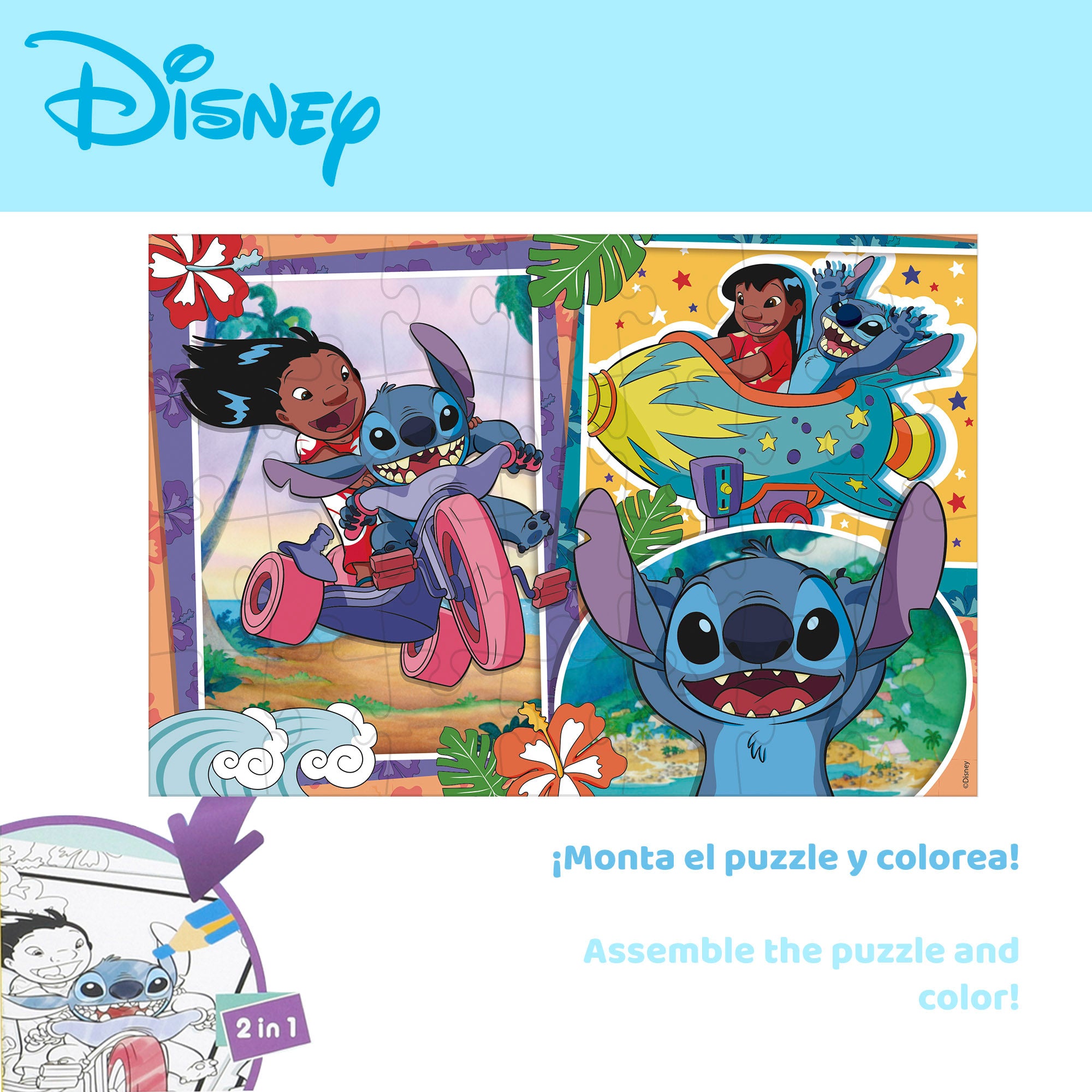 Puzzle dupla face do Stitch da Disney para colorir, 250 peças.