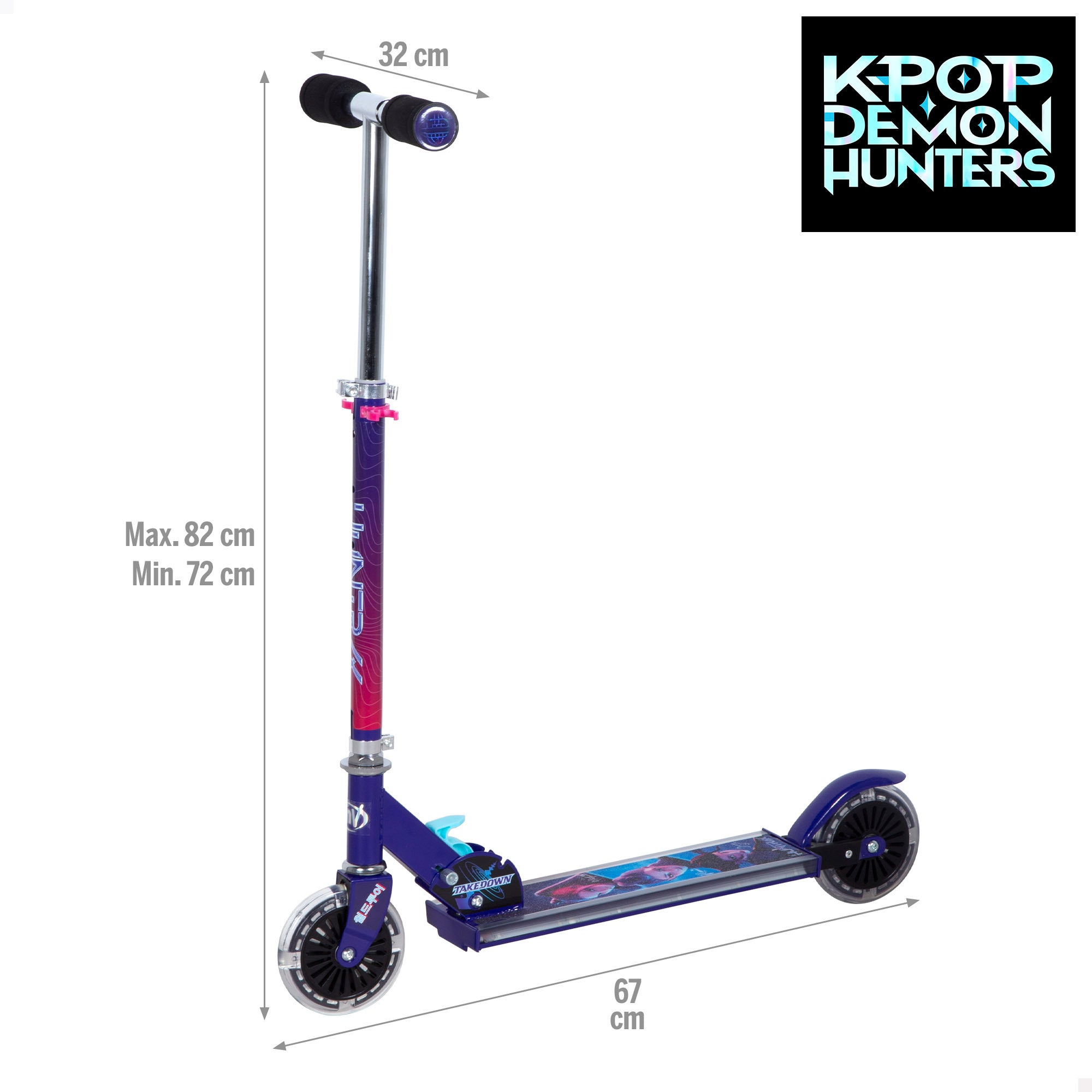 KPop Demon Hunters Trotinete dobrável 2 rodas máx. 50 kg com luzes