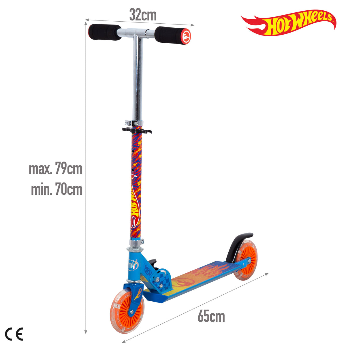 Hot Wheels Trotinete de 2 rodas dobrável com luzes e guiador ajustável