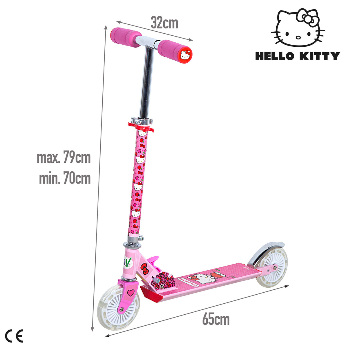 Hello Kitty Trotinete Dobrável de 2 Rodas com Luzes