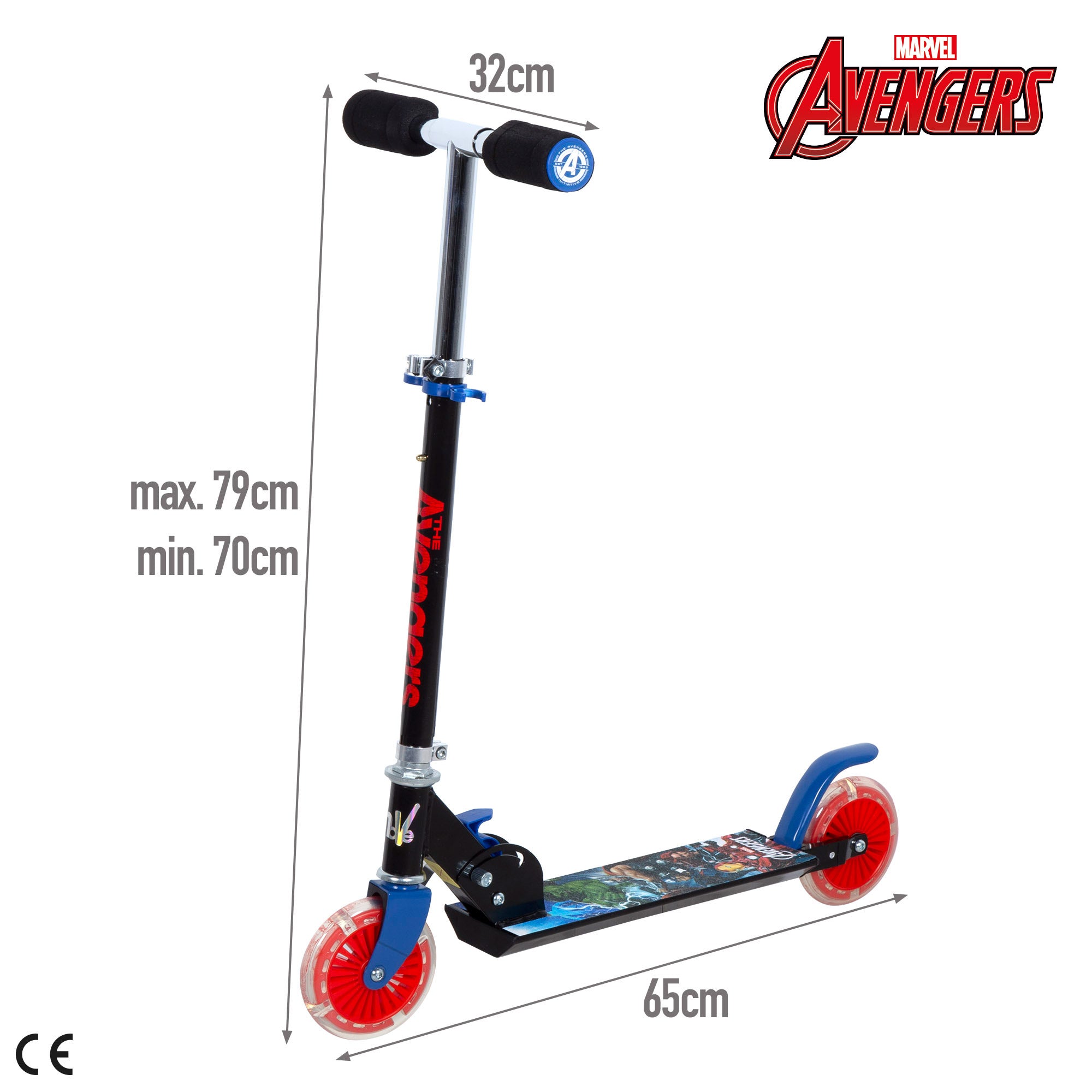 Trotinete dobrável de 2 rodas com luzes Avengers