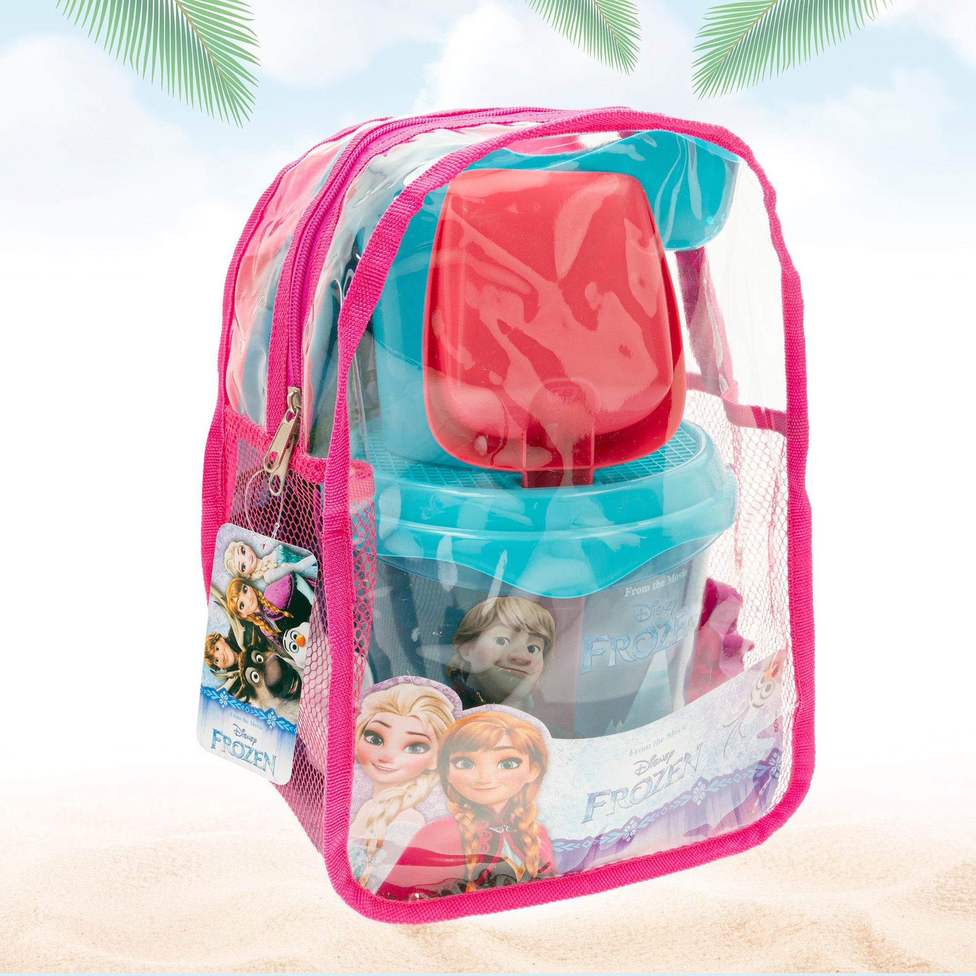 Conjunto de balde Frozen Beach com acessórios e mochila para transporte