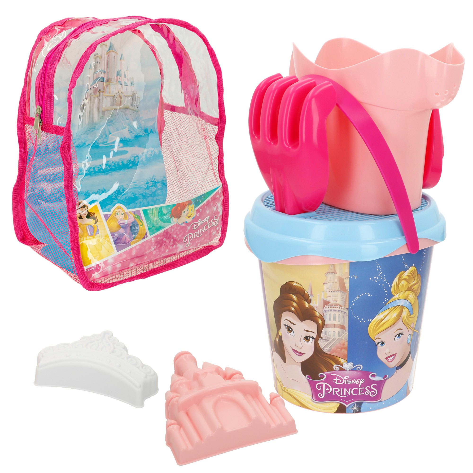 Conjunto de praia Disney Princess com acessórios e mochila para transporte
