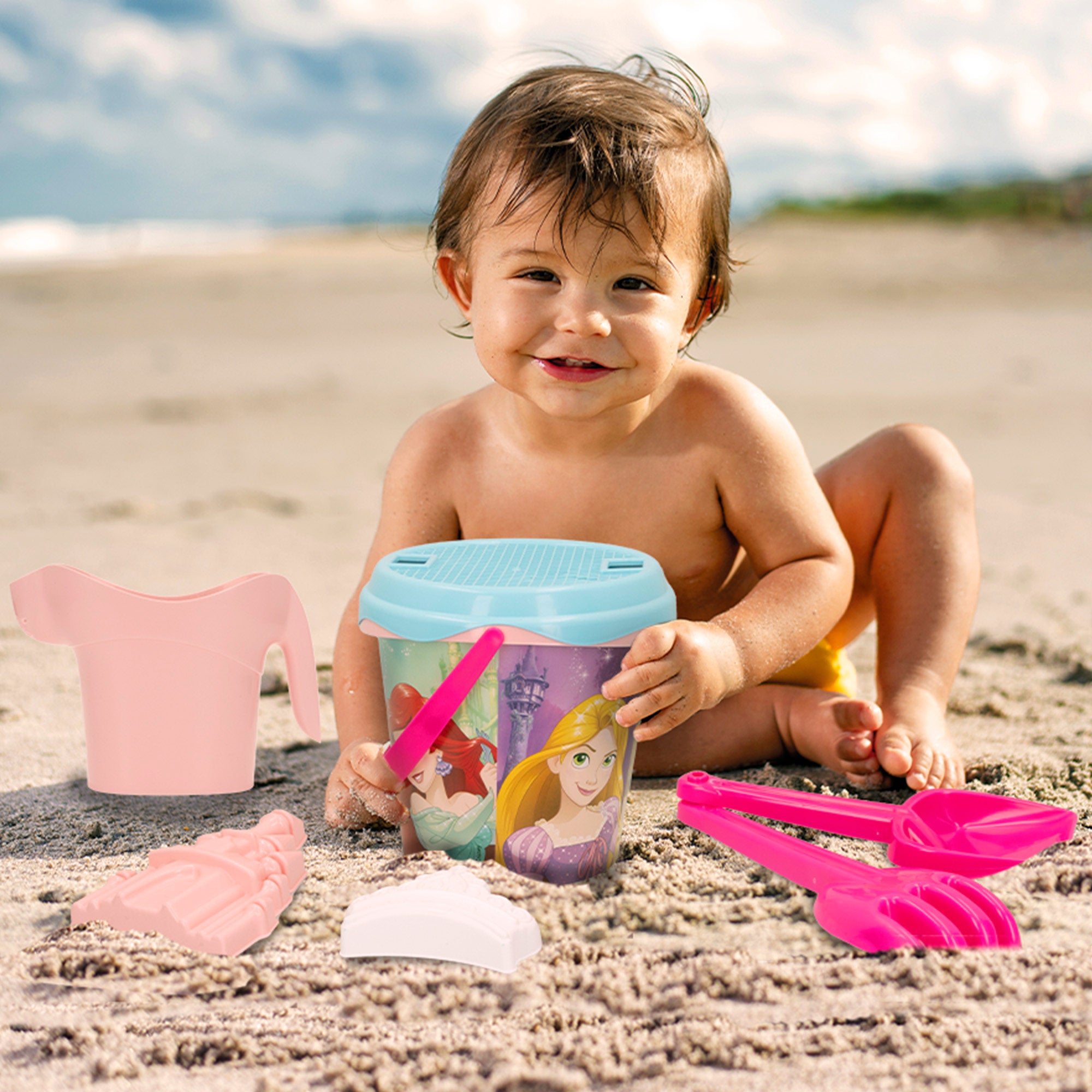 Conjunto de praia Disney Princess com acessórios e mochila para transporte