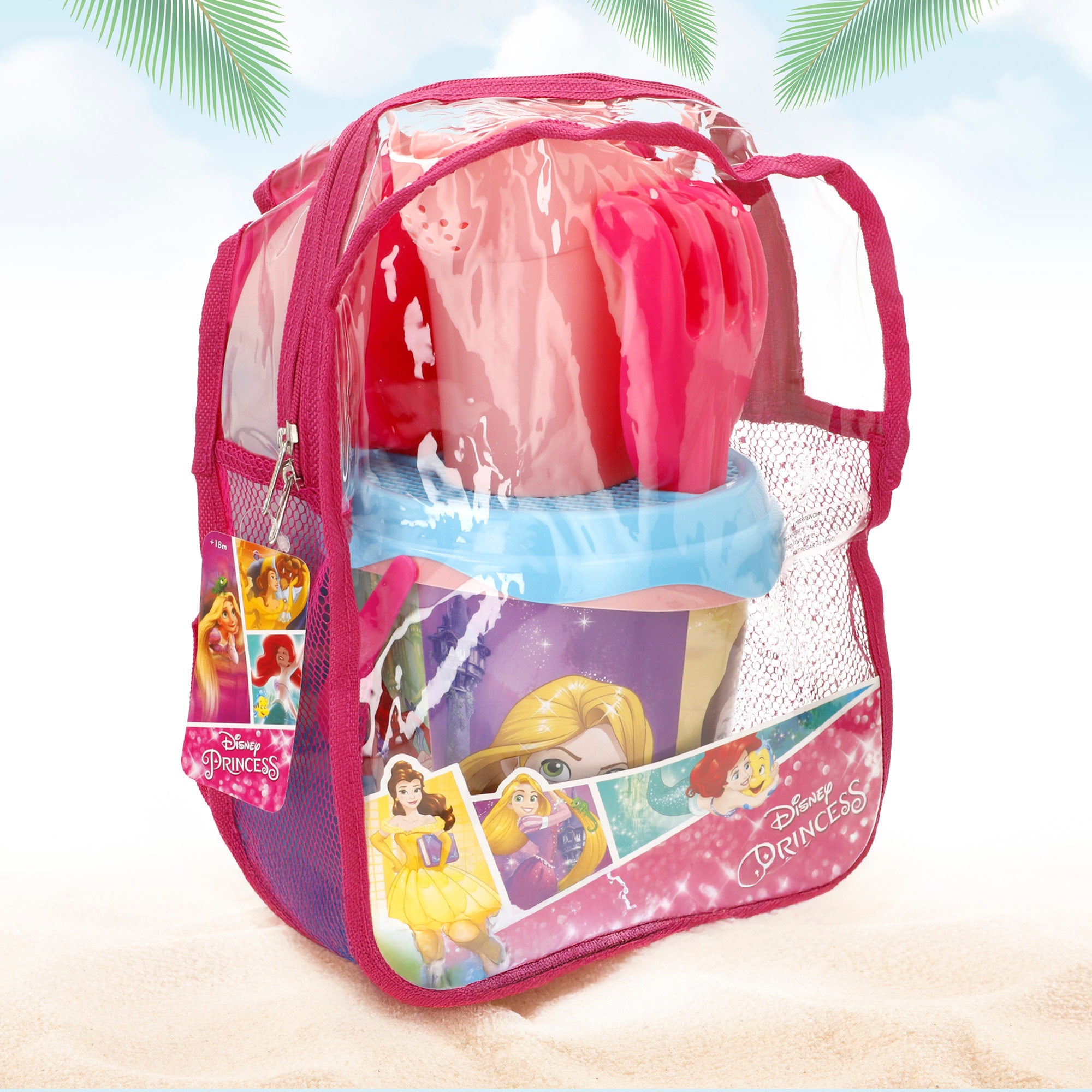 Conjunto de praia Disney Princess com acessórios e mochila para transporte
