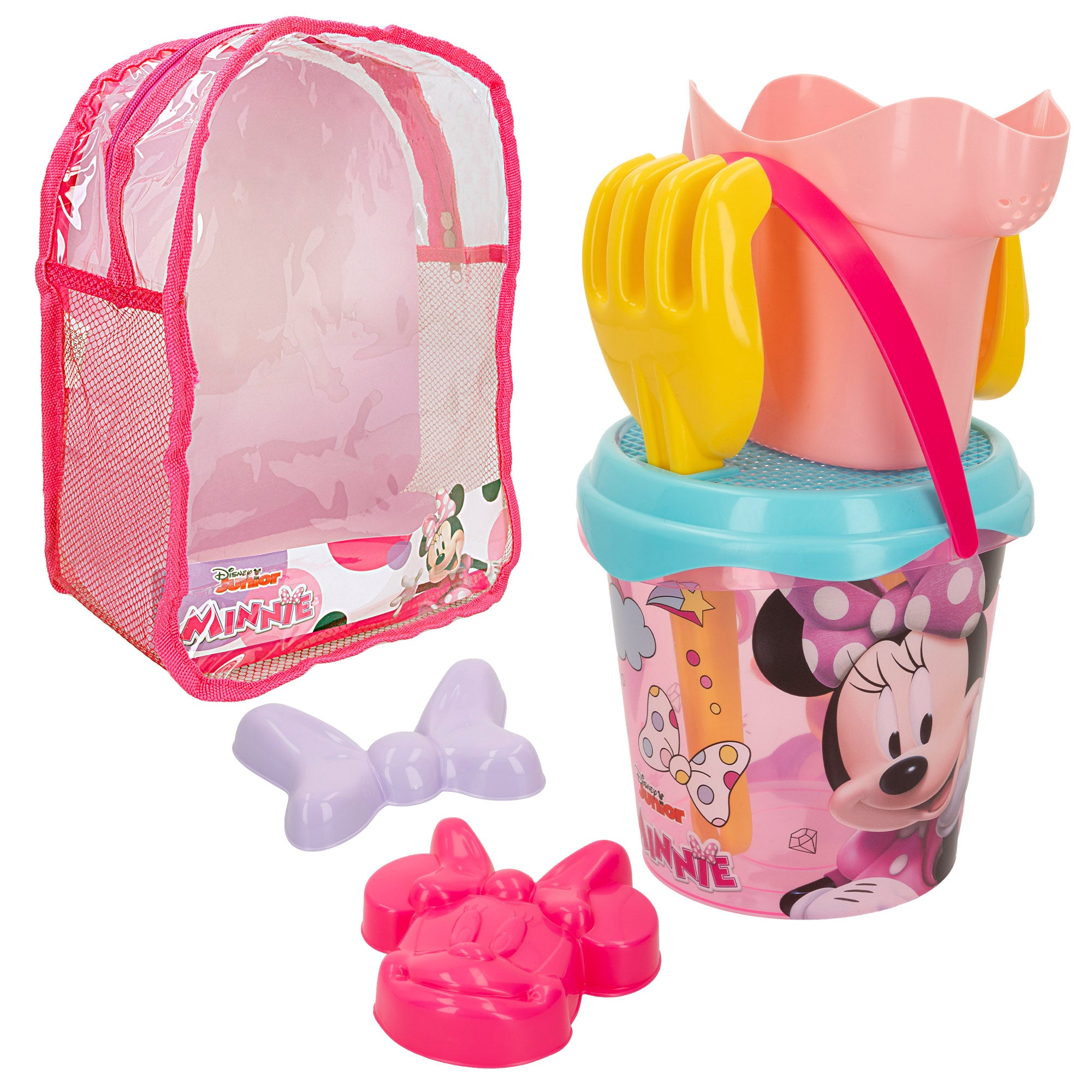 Conjunto de Baldes de Praia da Minnie Mouse com Acessórios e Mochila para Transporte