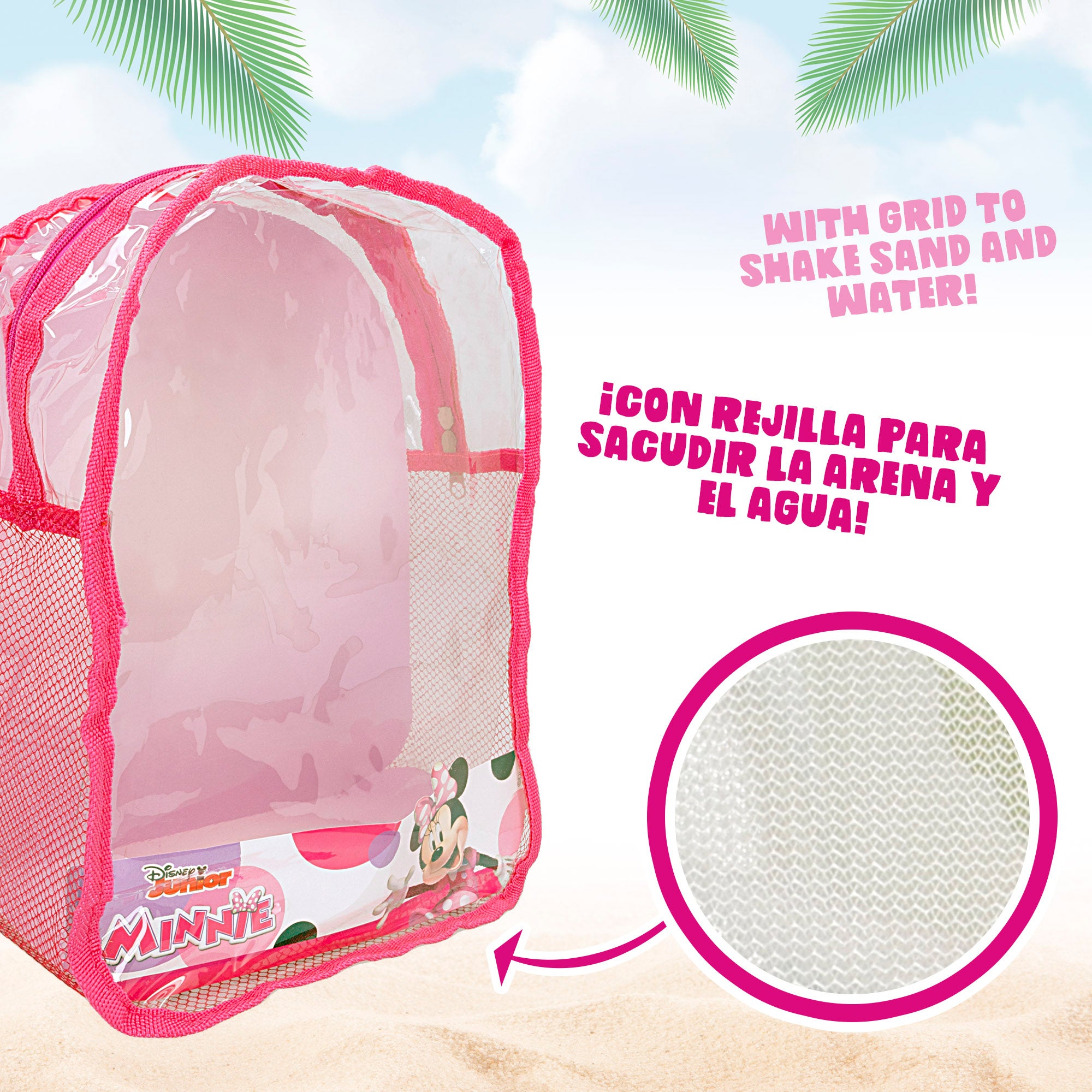 Conjunto de Baldes de Praia da Minnie Mouse com Acessórios e Mochila para Transporte