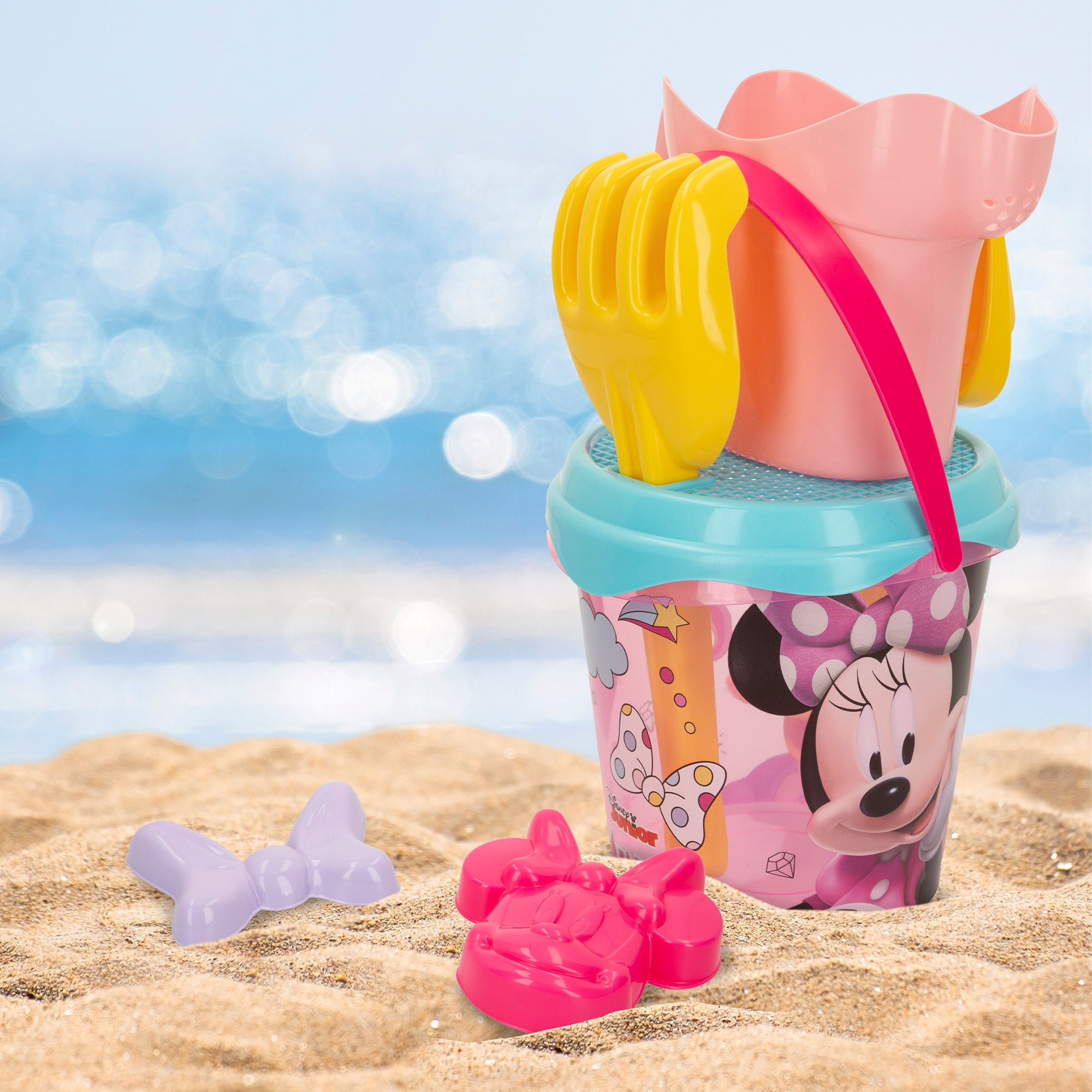Conjunto de Baldes de Praia da Minnie Mouse com Acessórios e Mochila para Transporte