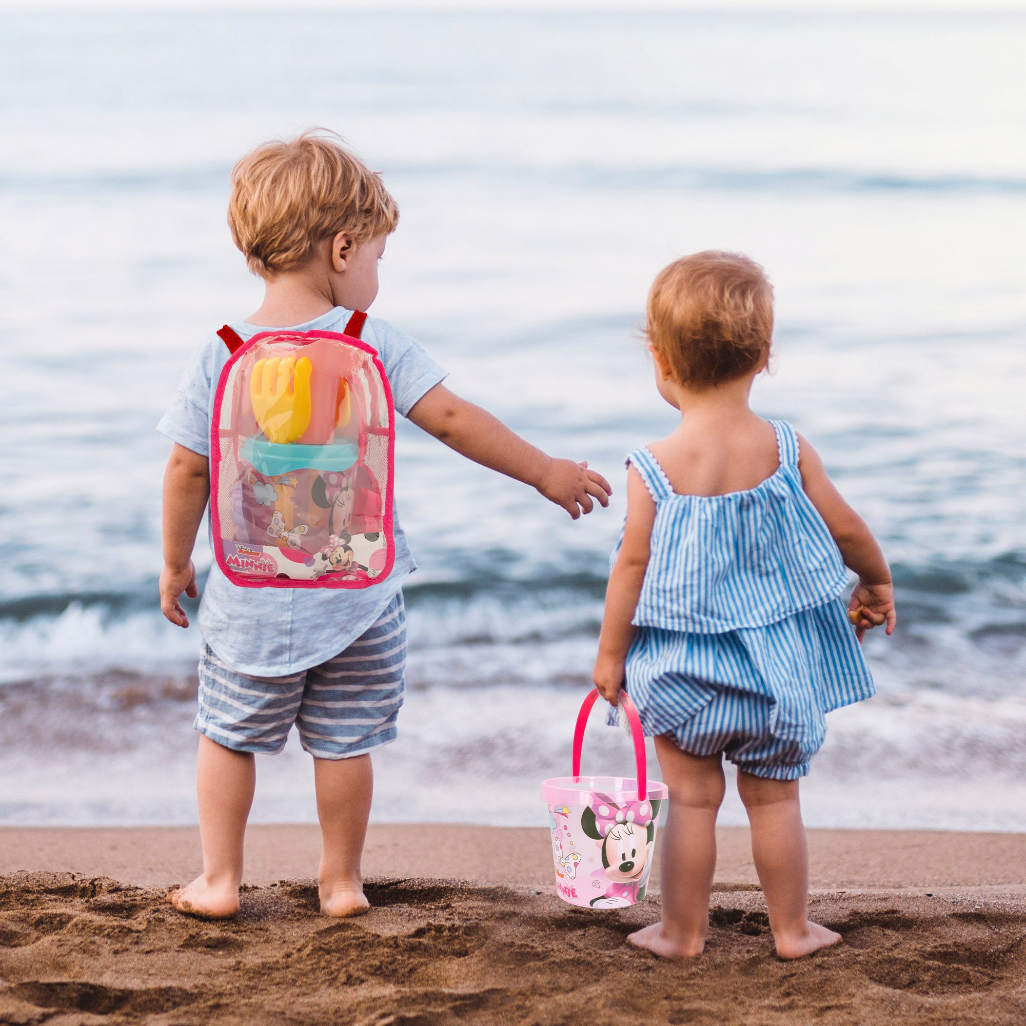 Conjunto de Baldes de Praia da Minnie Mouse com Acessórios e Mochila para Transporte