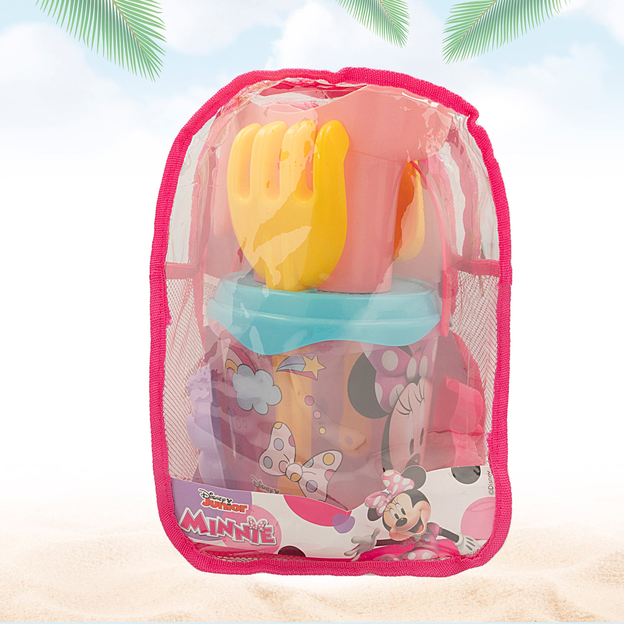 Conjunto de Baldes de Praia da Minnie Mouse com Acessórios e Mochila para Transporte