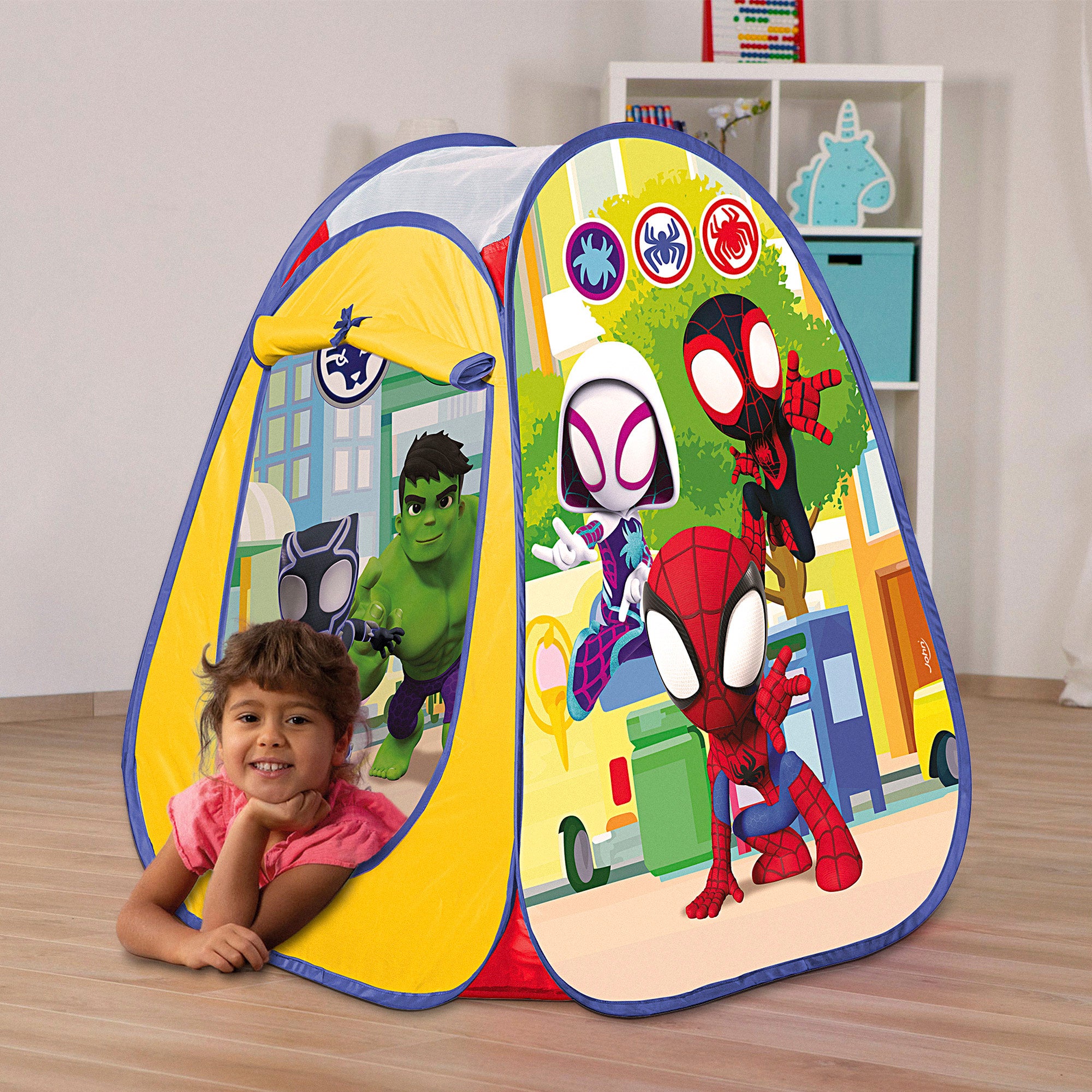 Tenda infantil pop-up do Homem-Aranha e da sua equipa de super-heróis, 75x75x90 cm