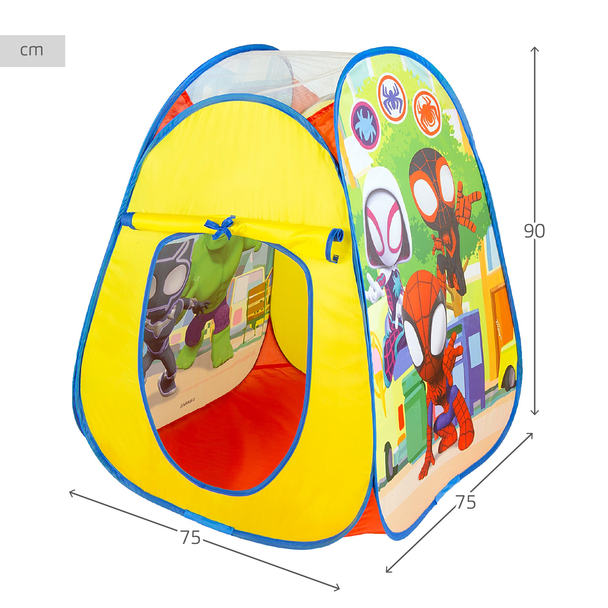Tenda infantil pop-up do Homem-Aranha e da sua equipa de super-heróis, 75x75x90 cm