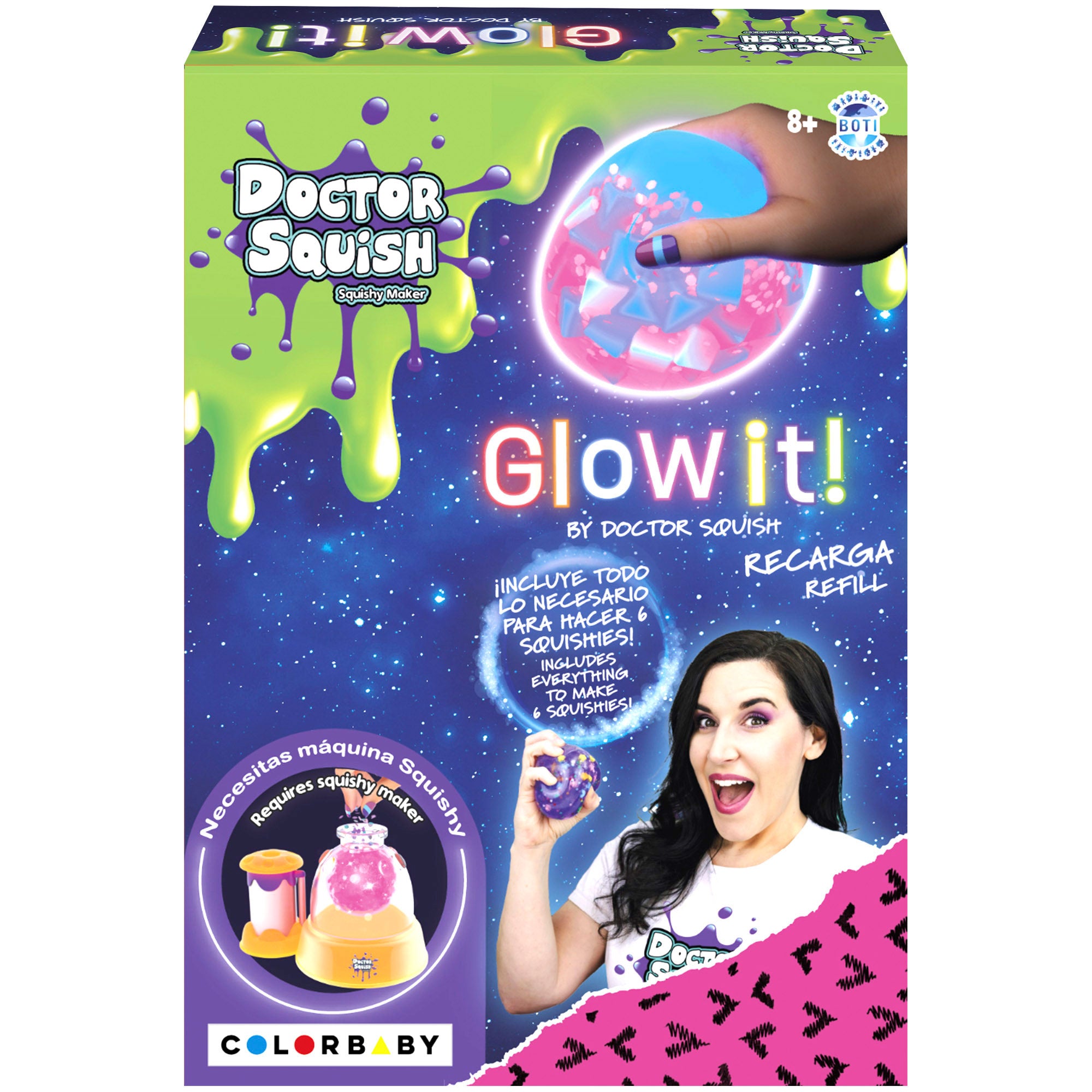 Doctor Squish Recharge Glow it! Pack de 6 squishies e acessórios.