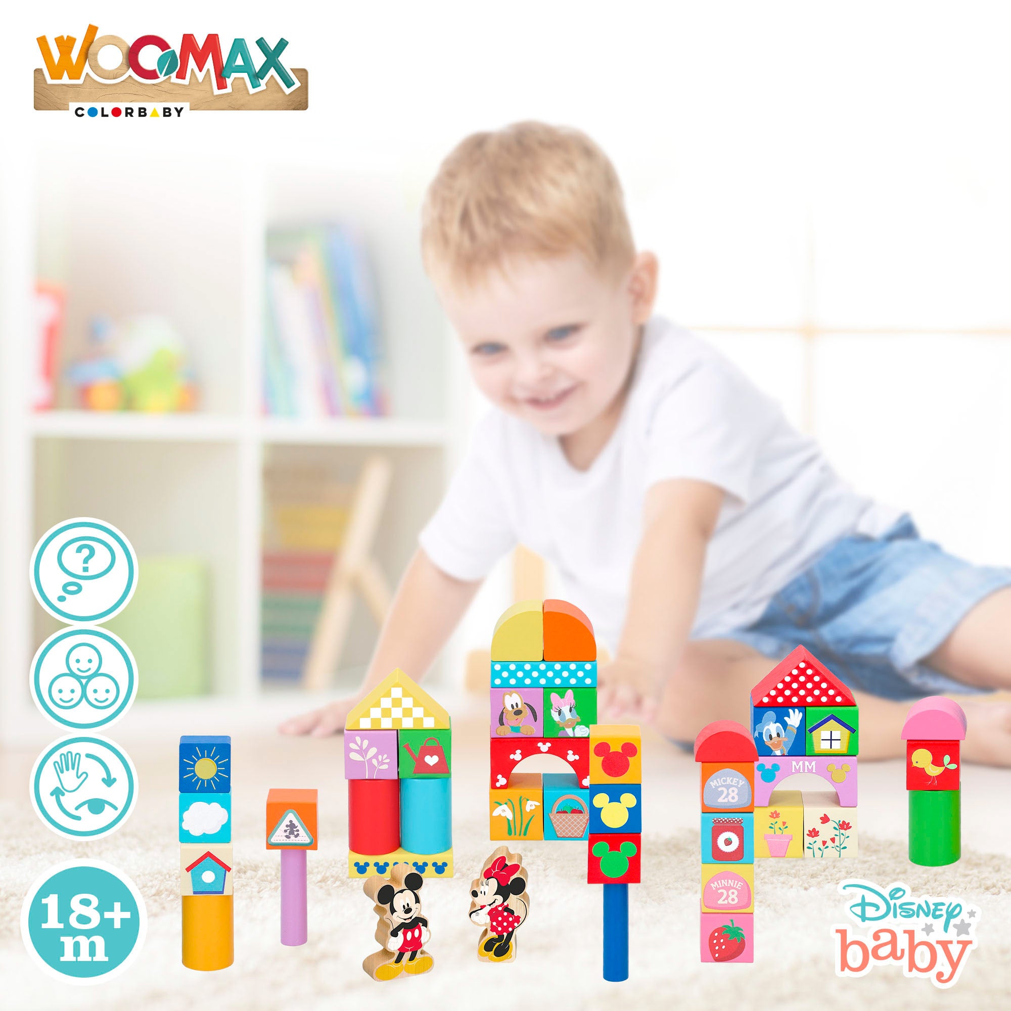 WOOMAX Blocos de Madeira Disney para Bebé - 40 Peças