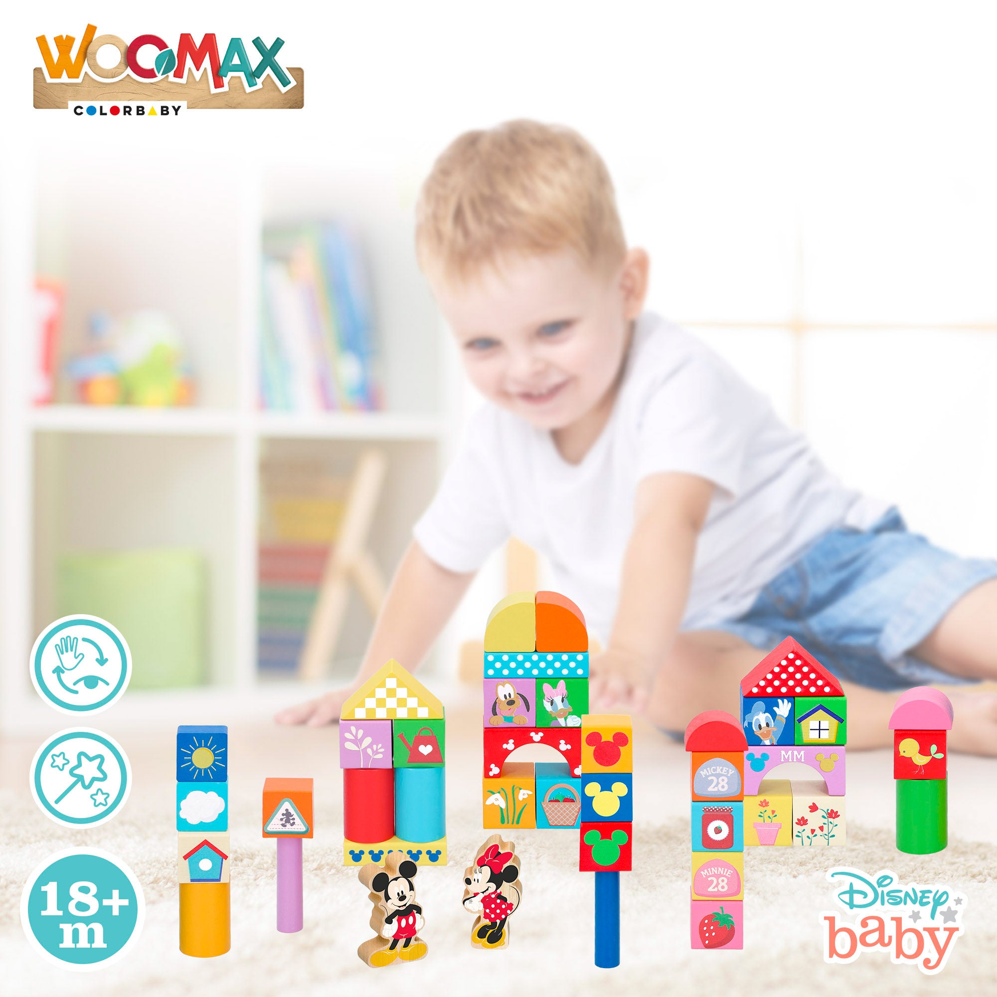 WOOMAX Blocos de Madeira Disney para Bebé - 40 Peças