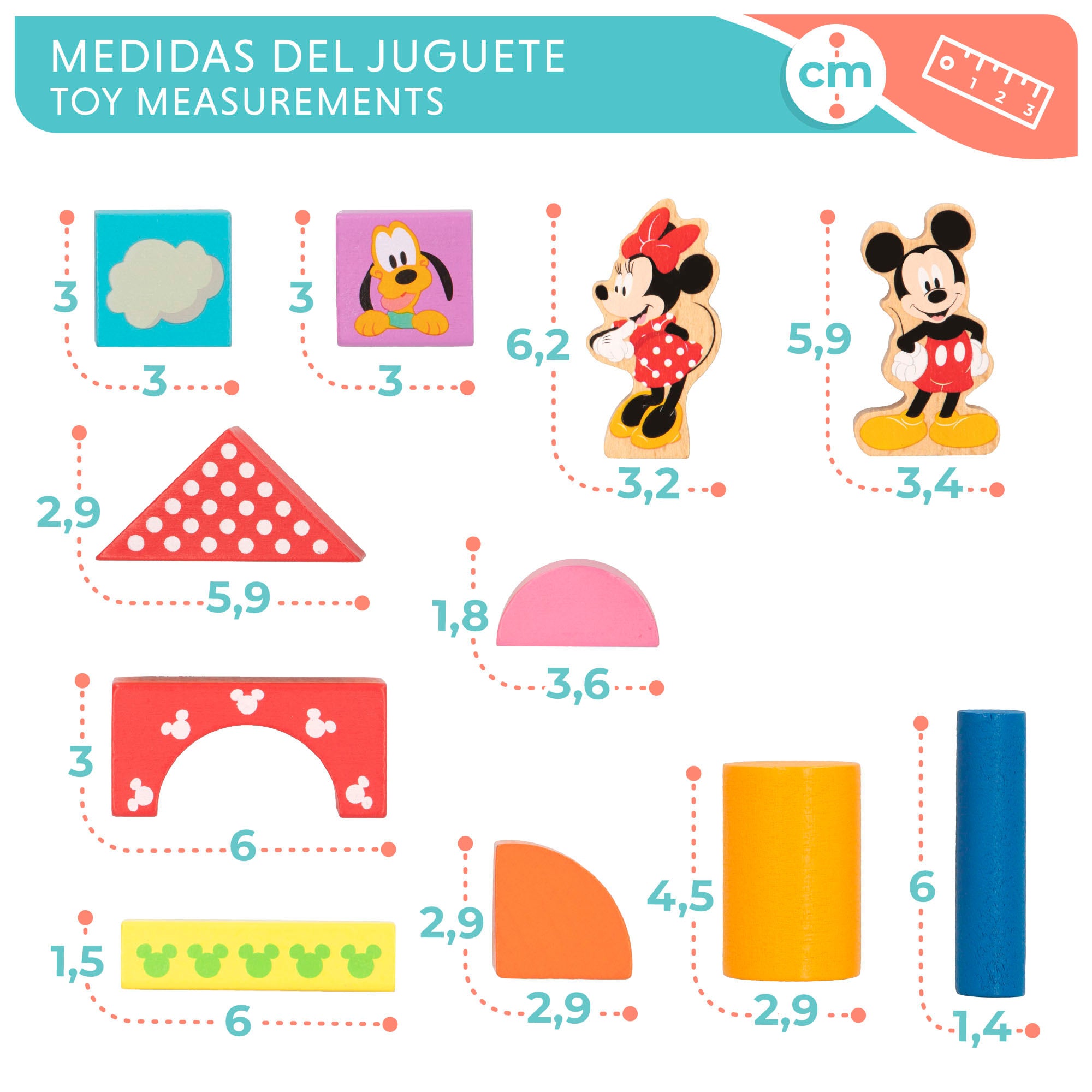WOOMAX Blocos de Madeira Disney para Bebé - 40 Peças