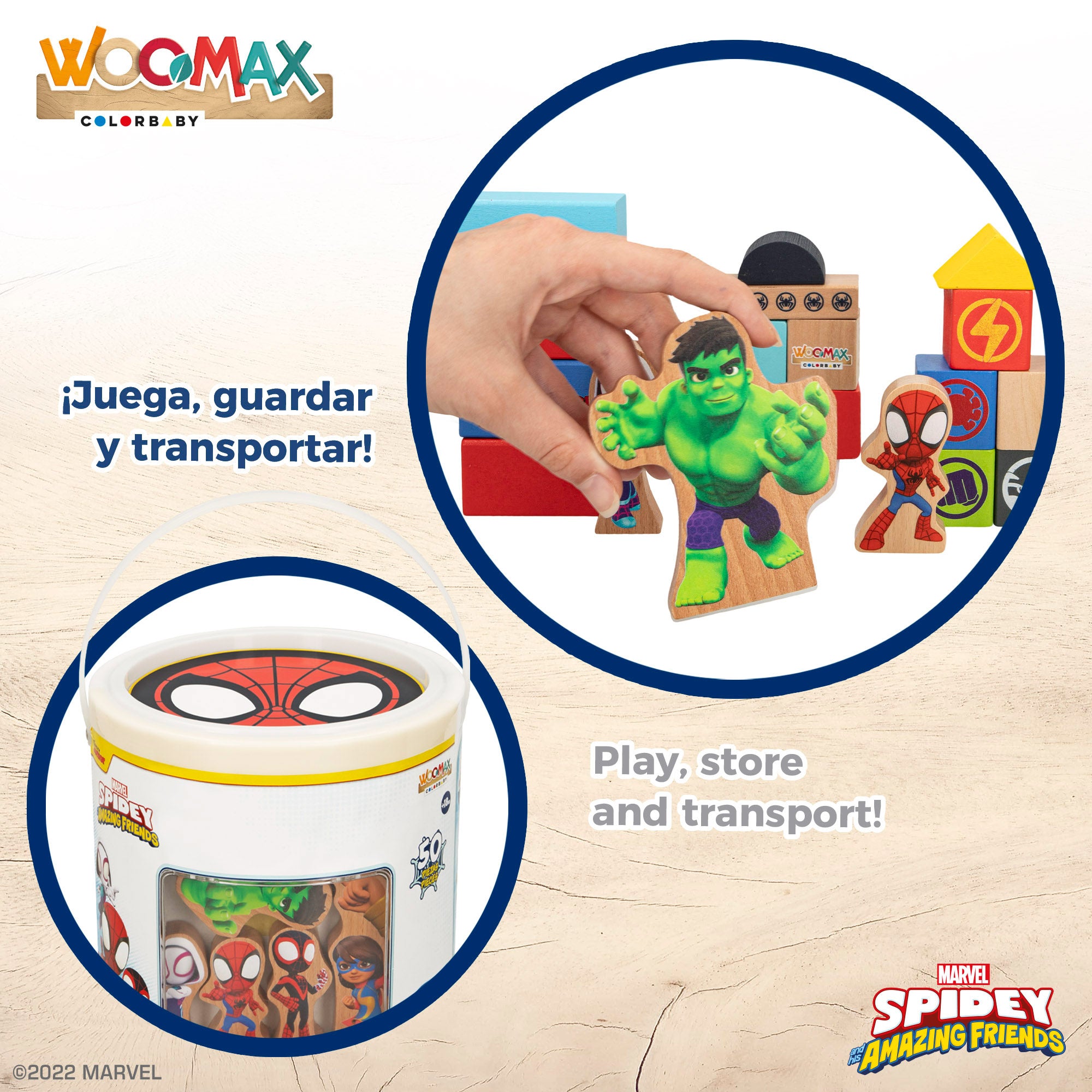 WOOMAX Jogo de Blocos de Madeira Homem-Aranha e a sua Super Equipa
