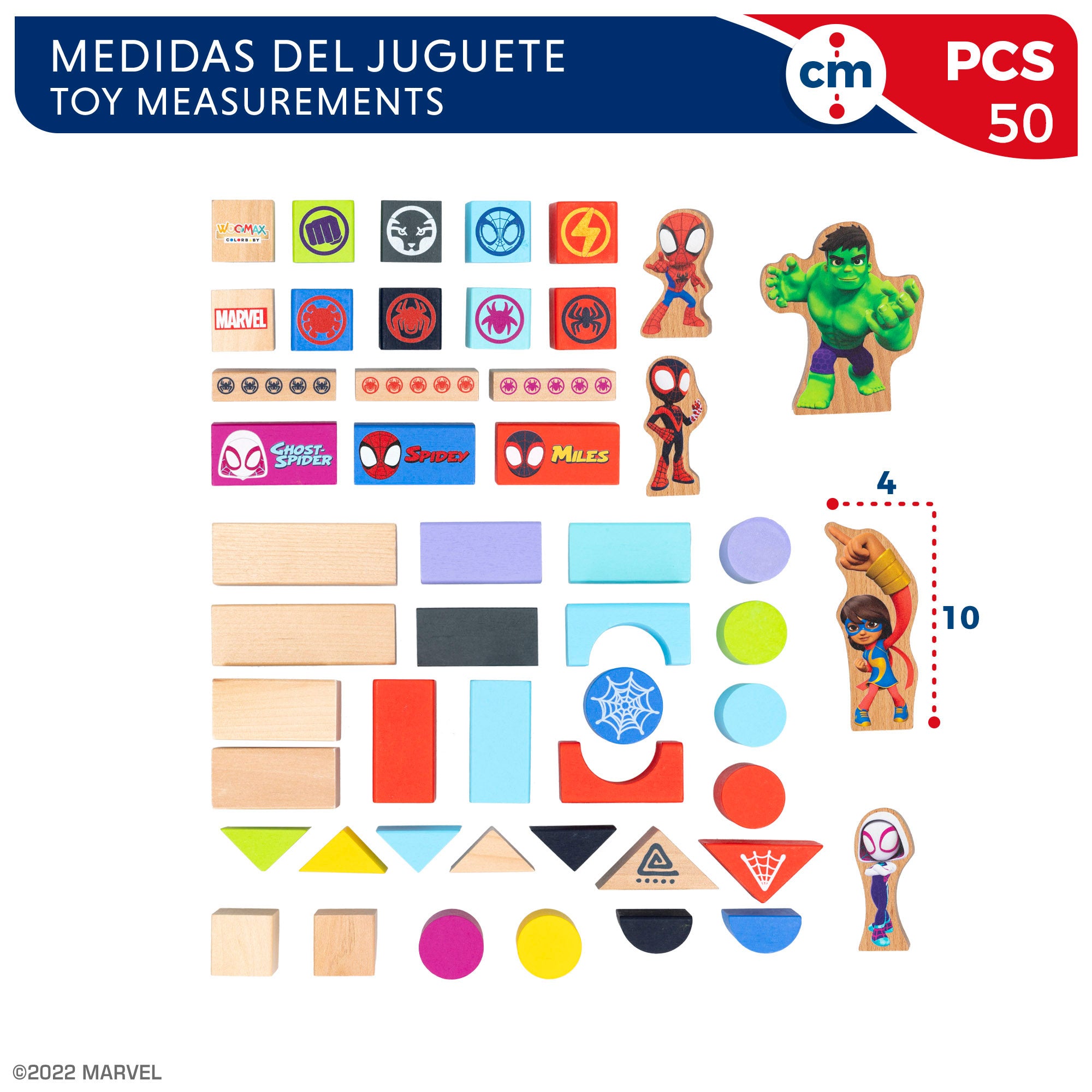 WOOMAX Jogo de Blocos de Madeira Homem-Aranha e a sua Super Equipa